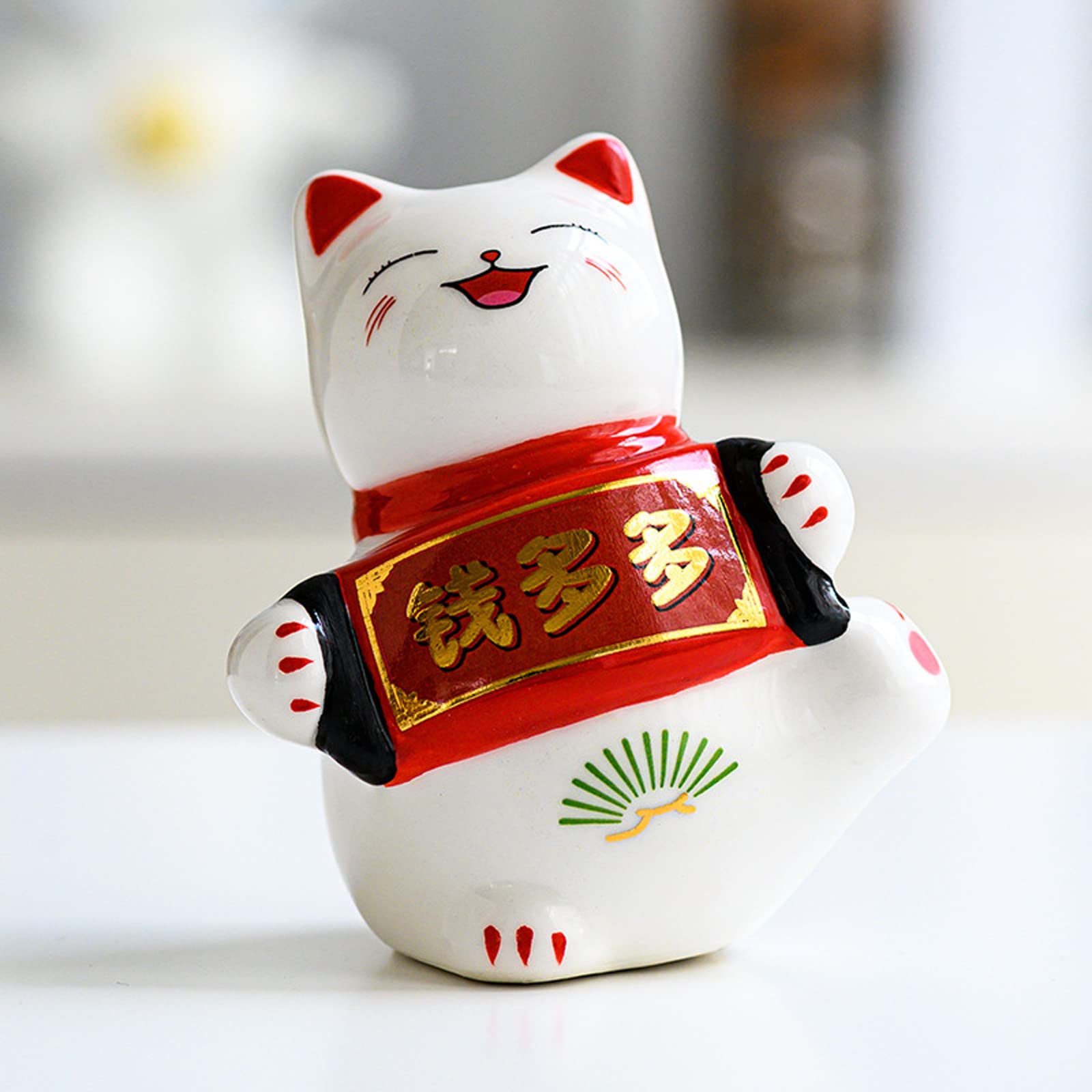 WSKOHGY Mini Lucky Cat - 4 Inch Ceramic Maneki Neko Fortune Cat Statue for Desk, Car & Home Decor | Japanese Good Luck Charm for Business, Office & Shop Display | Perfect Gift for Grand Opening & Feng Shui