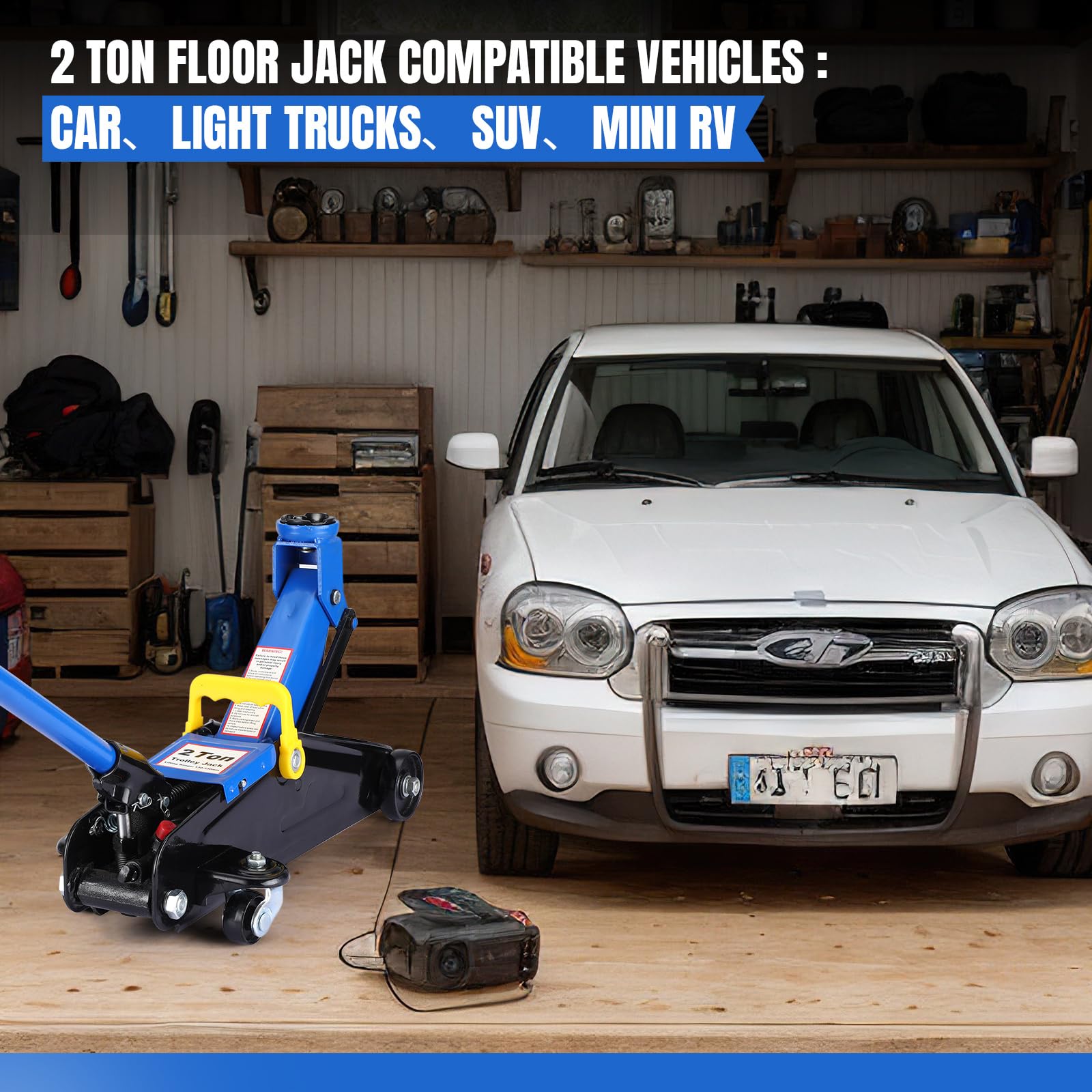GARVEE 2 Ton Hydraulic Floor Jack - Low Profile 4400 Lbs Capacity, Quick Lift Pump, Heavy Duty Steel Construction (3.35