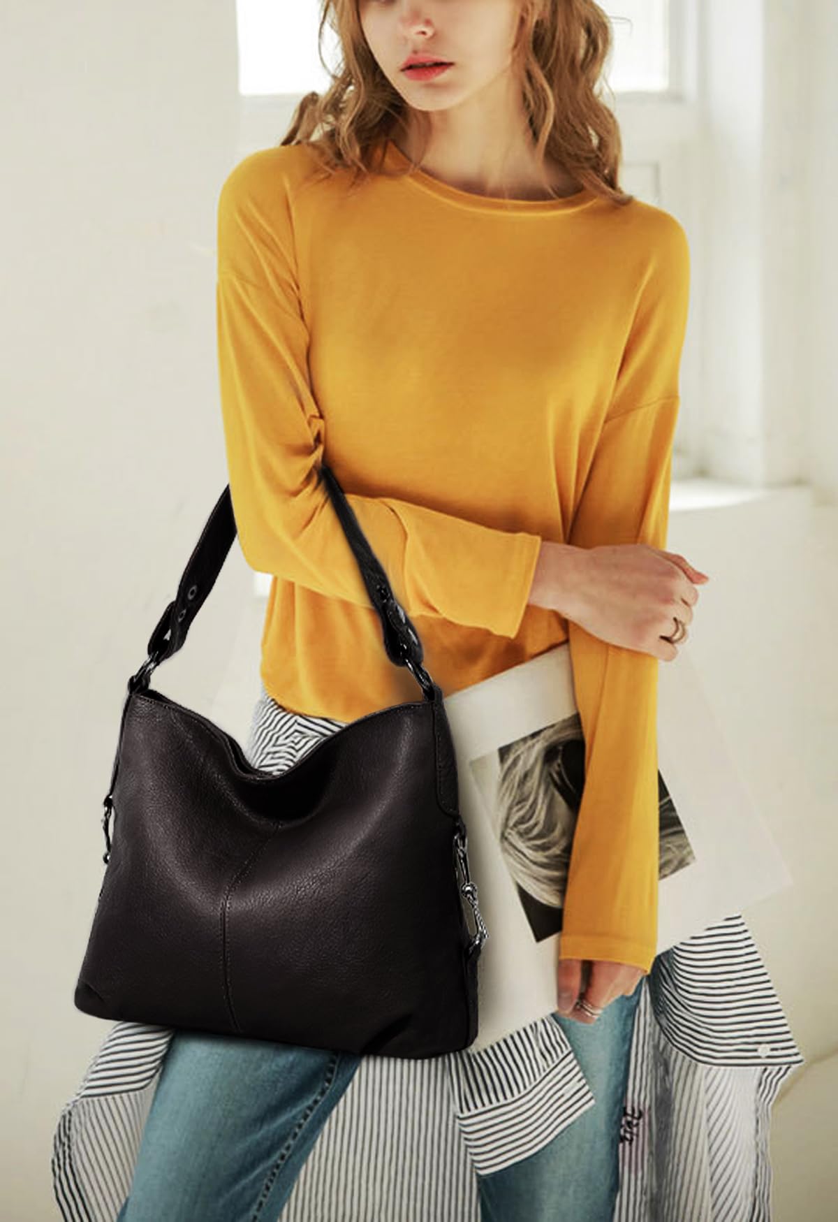 Genuine Leather Shoulder Bag for Women - Stylish Hobo Crossbody Purse (Office & Travel)