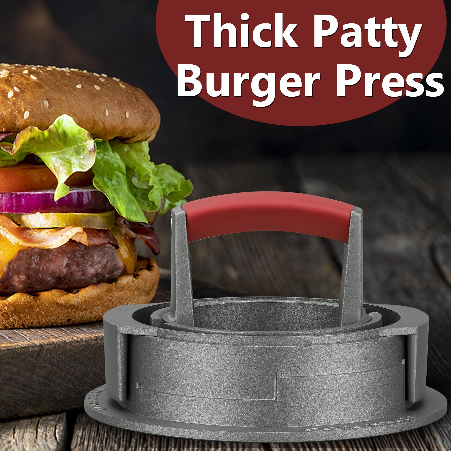 3-in-1 Heavy Duty Burger Press Patty Maker - Adjustable Hamburger Mold for 1/2, 1/3 & 1/4 lb Patties - Non-Stick with 100 Patty Papers - Perfect for BBQ, Picnics & Home Grilling