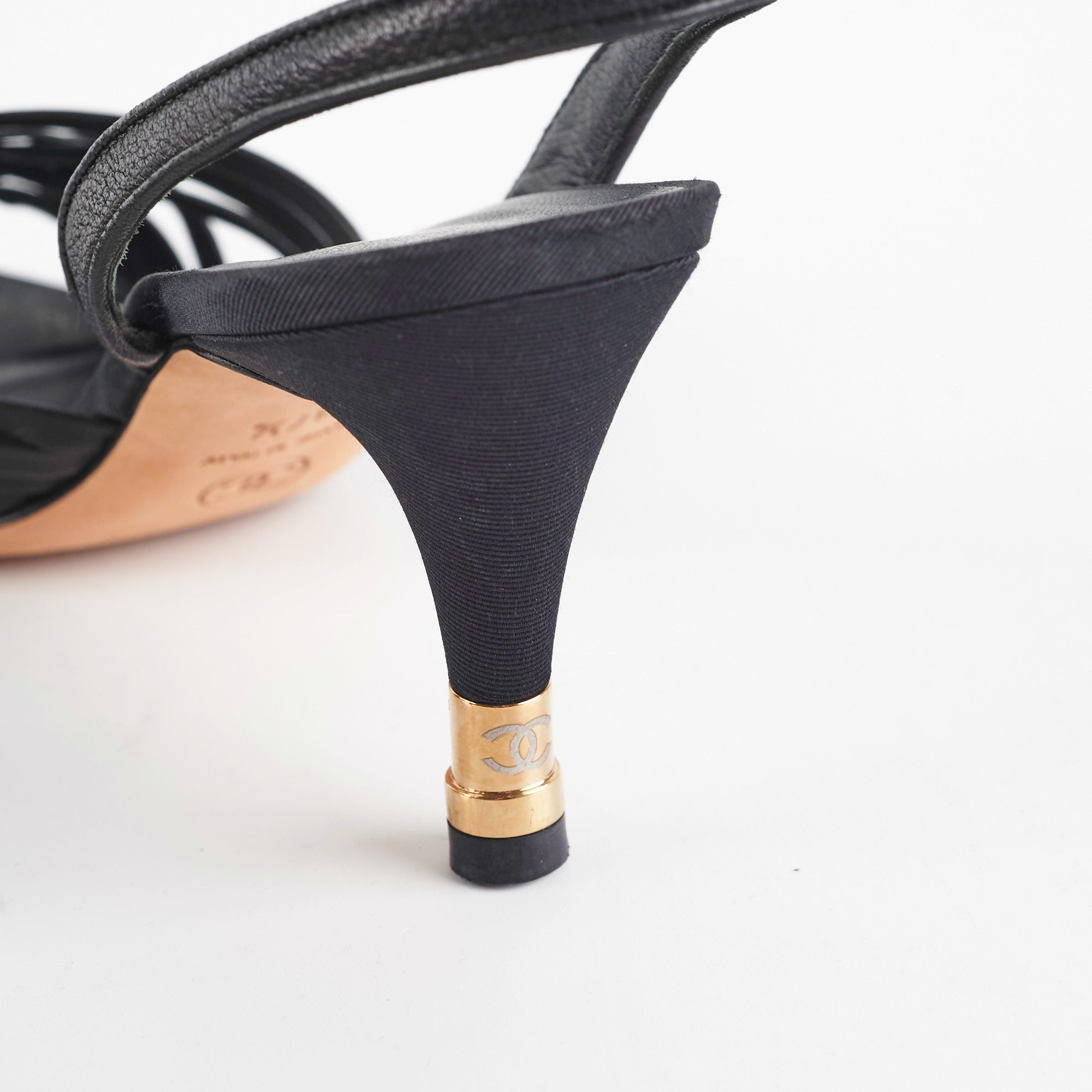 Chanel Black Leather Heeled Sandals for Women - Size 37.5 (US 7.5) | Luxury Designer Summer Shoes for Parties, Weddings & Beach Vacations