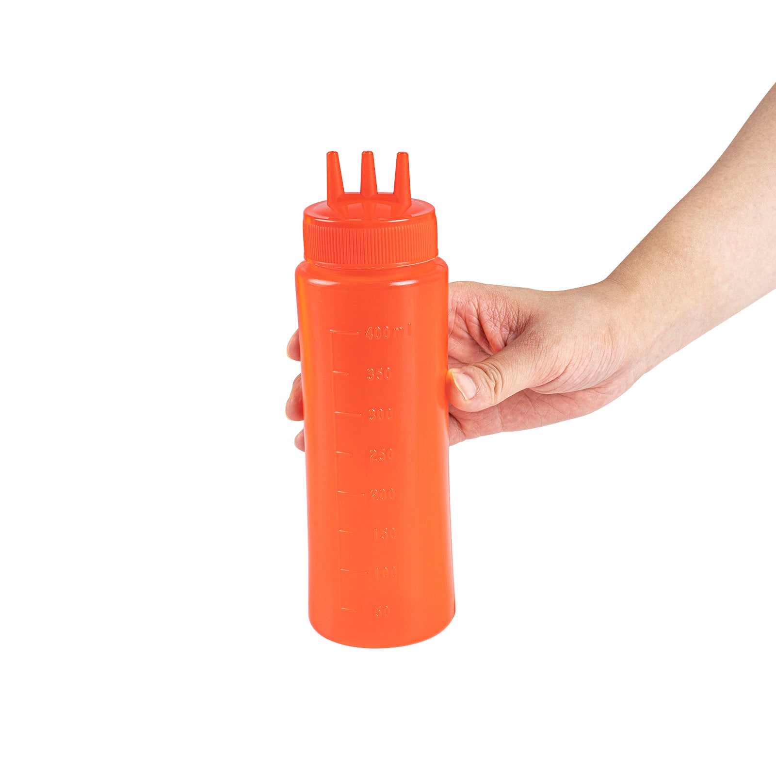 16 oz Red Plastic Ketchup Squeeze Bottle with Triple Dispersion Tip - 2.5