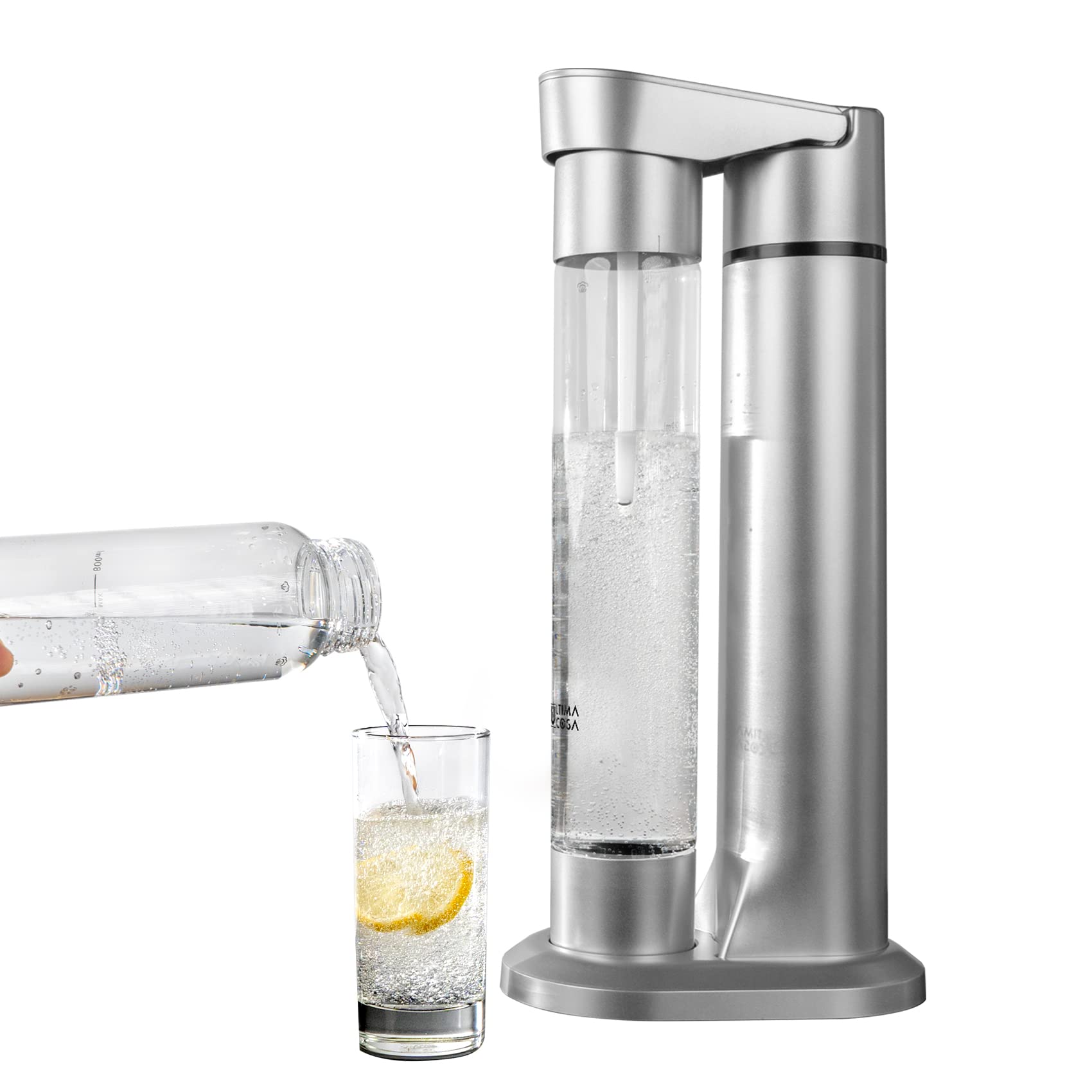 Sparkling Soda Maker with CO2 Cylinder - BPA-Free Home Carbonated Drink Machine for Homemade Sparkling Water, Juice & Coffee | Includes 1LB CO2 & Reusable Bottle (Silver) | Perfect for Parties, Healthy Drinks & DIY Beverages