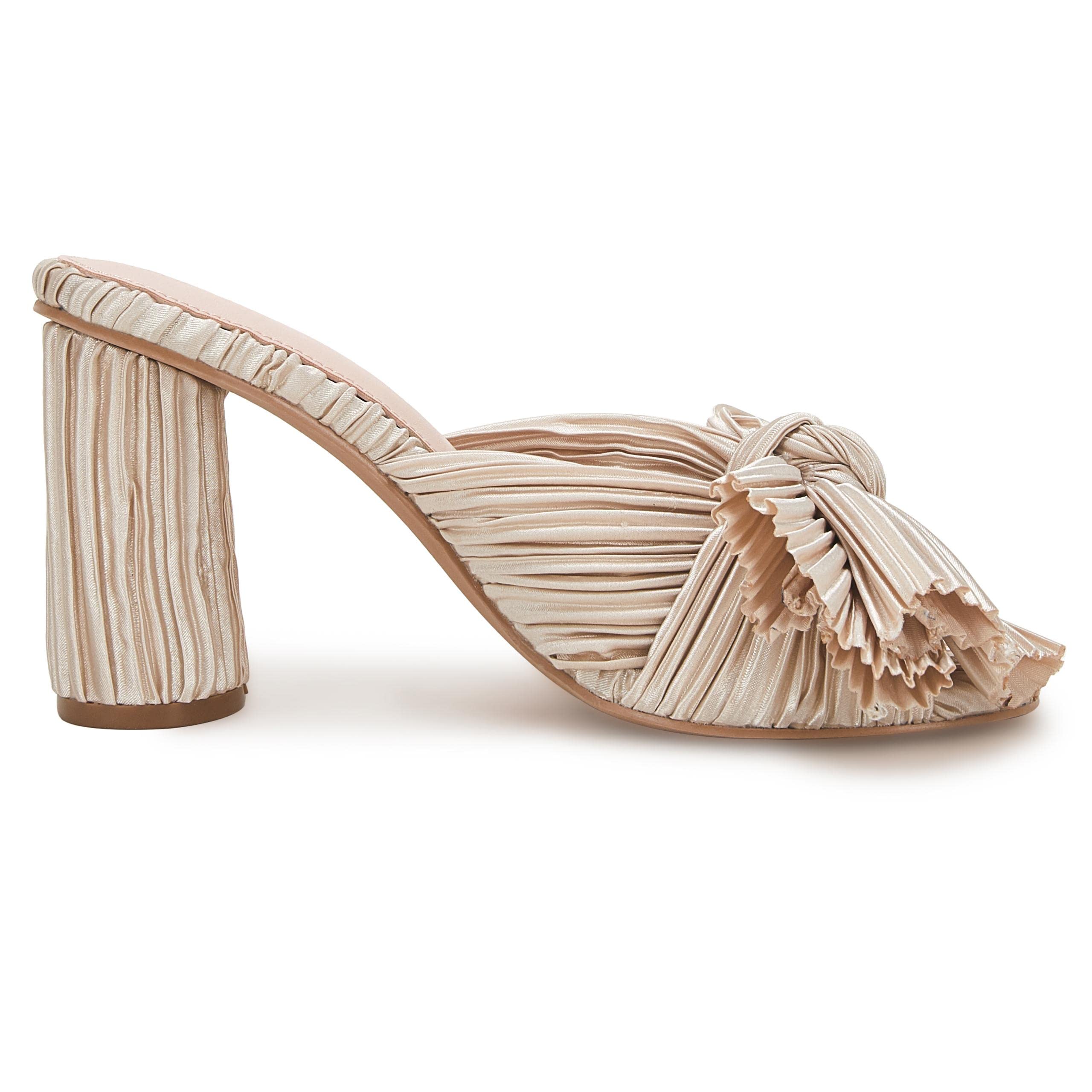 VETASTE Women's Pleated Bow Knot Heeled Sandals - Comfortable Slip-On Open Toe Block Chunky Heel Slides for Bridal, Wedding, Party & Dressy Occasions