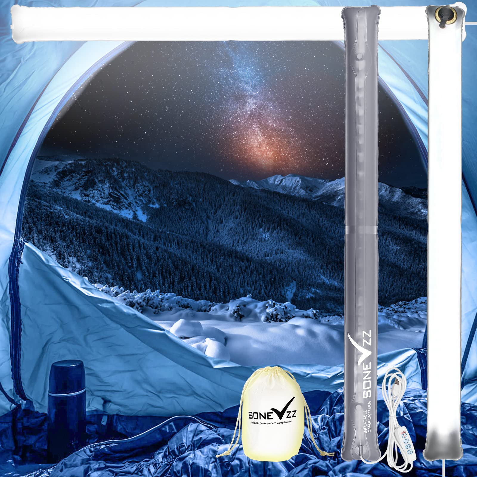 45cm Outdoor Inflatable Camping Lantern - 3 Color Temperatures & 10 Brightness Levels, Collapsible LED Light with Magnetic Base - Perfect for Tent Camping, Hiking, Backpacking, Emergency & Power Outages - Includes Storage Bag (Small Size)