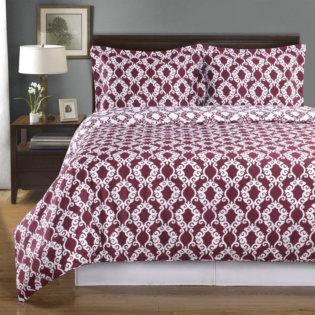 Royal Hotel Bedding Burgundy & White Sierri 3-Piece Twin/Twin XL Comforter Set - 100% Cotton 300 Thread Count - Soft & Breathable for Cozy Bedroom Decor, Dorm Room Essentials, Guest Room Luxury