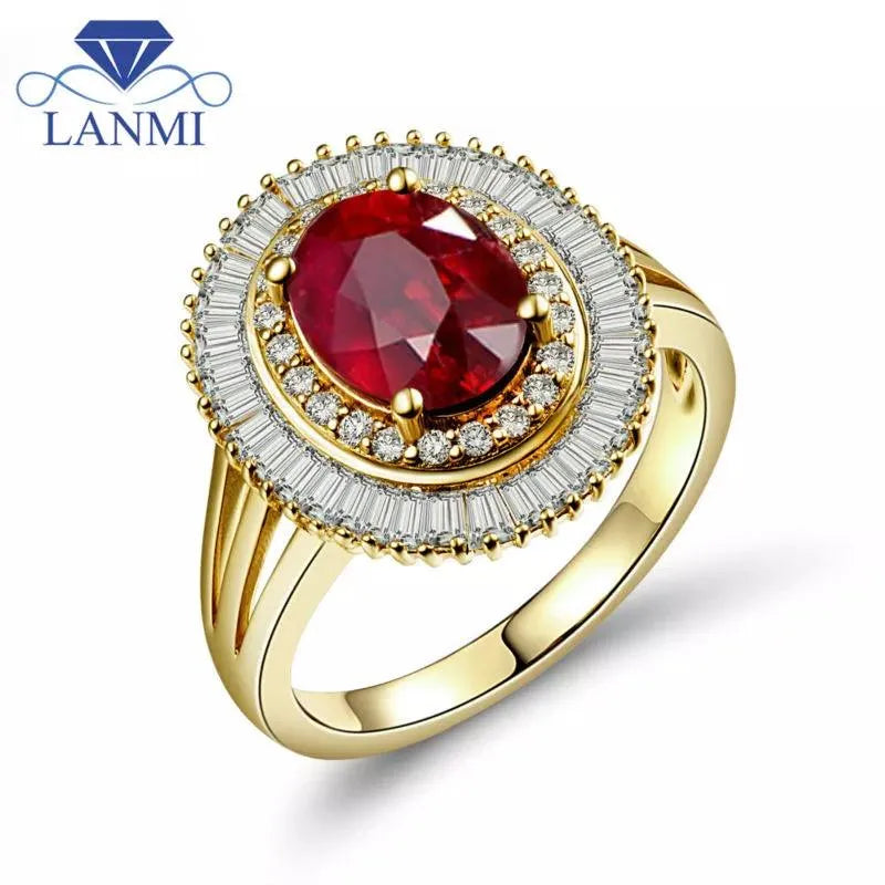 14K Solid Yellow Gold Ruby & Diamond Vintage Ring for Women - Wedding, Engagement, Anniversary Jewelry - Elegant Gift for Her (Perfect for Romantic Occasions & Special Celebrations)