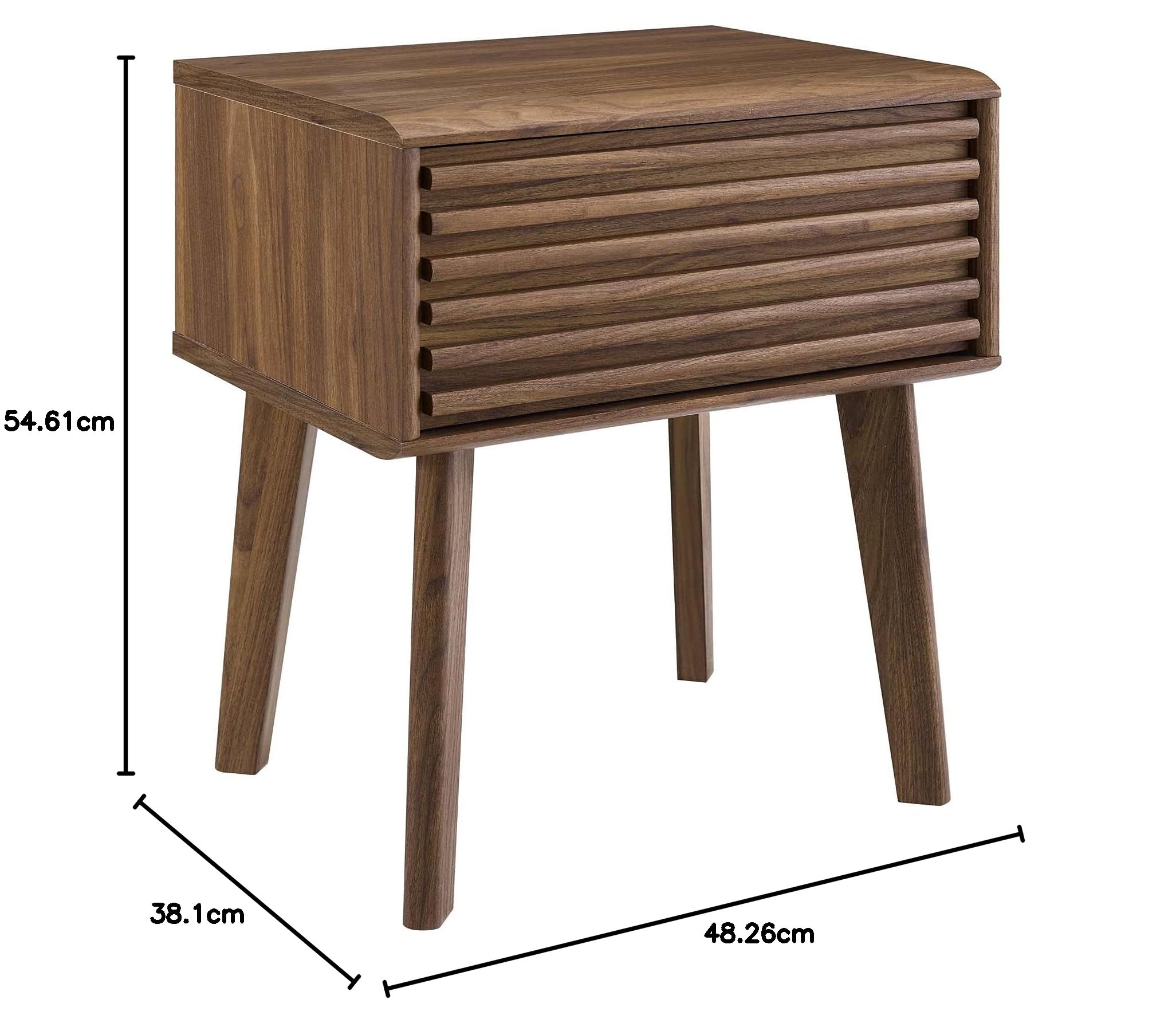 Modway EEI-3345-WAL Walnut Wood End Table Nightstand with Drawer - Modern Bedside Table for Bedroom, Living Room & Office Storage