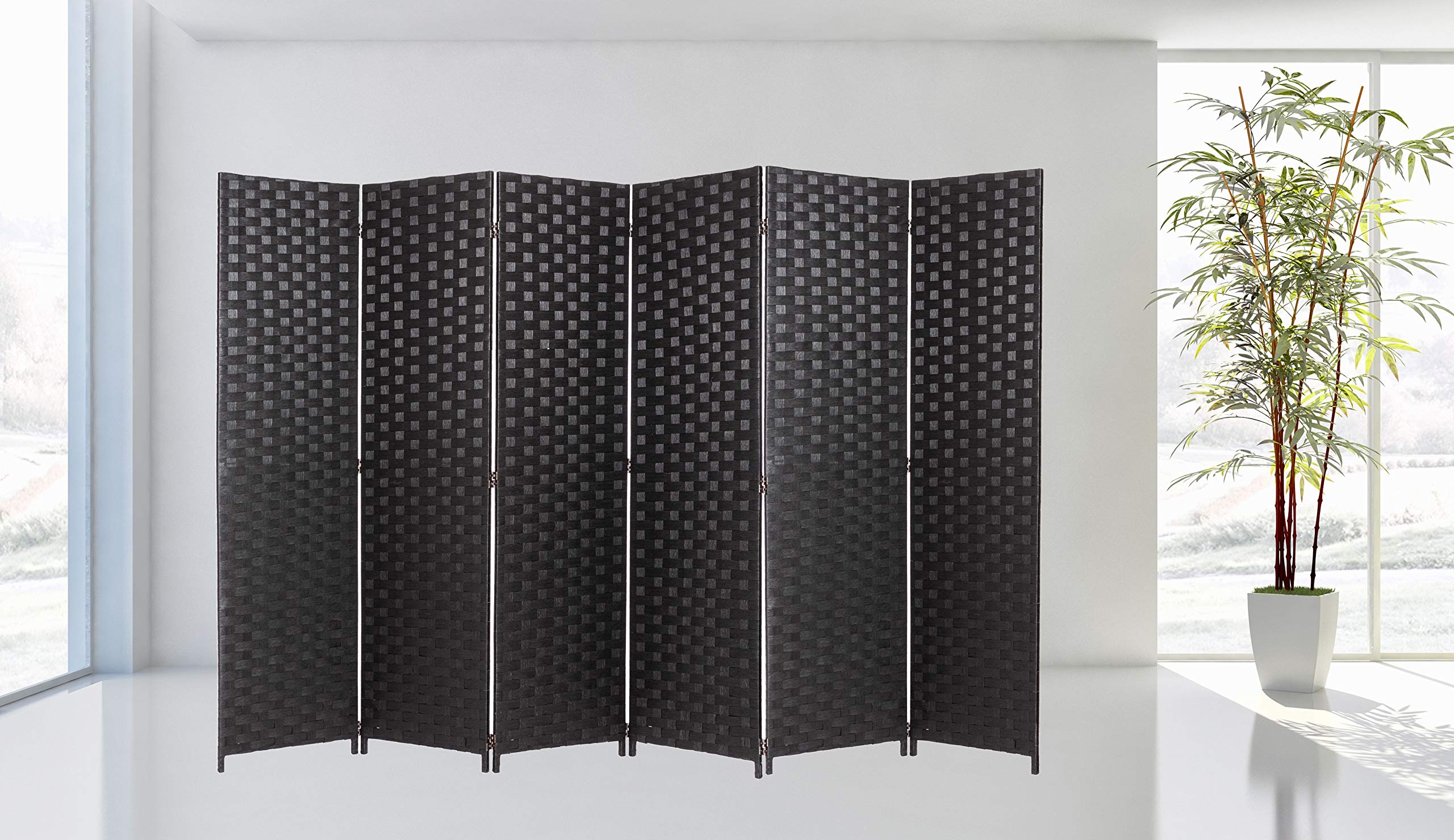 Legacy Decor Bamboo Woven Room Divider Screen - 6-Panel Black Privacy Partition for Home & Office | Perfect for Living Room, Bedroom, or Studio Space Separation