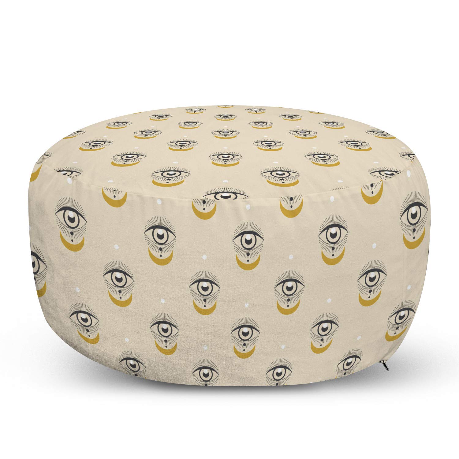 Ambesonne Magic Moon Ottoman Pouf - Bohemian Occult Eye Crescent Design, Decorative Foot Rest with Removable Cover for Living Room & Bedroom in Champagne Earth Yellow | Perfect for Meditation Spaces, Yoga Rooms & Boho Home Decor