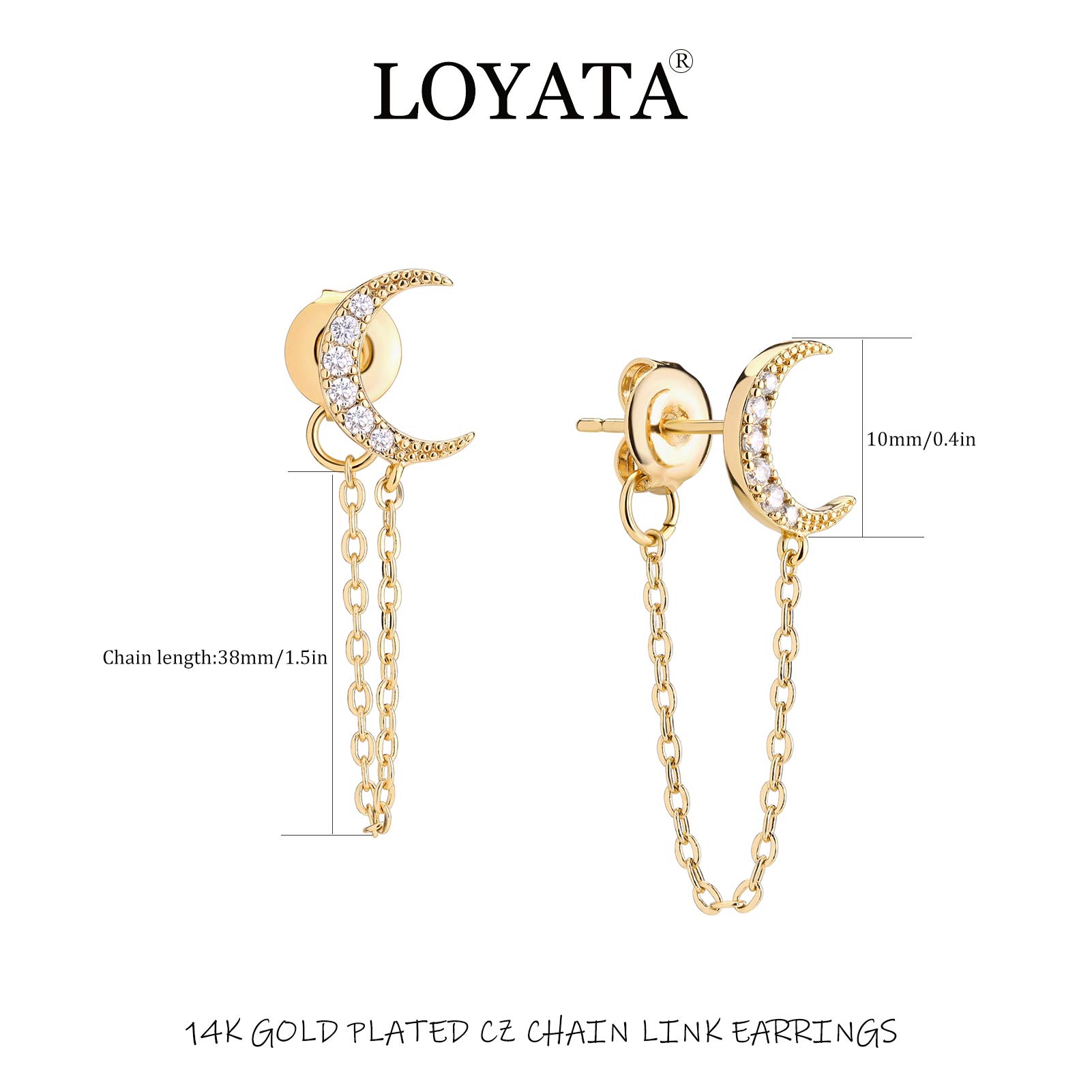 14K Gold Plated Dainty Cubic Zirconia Chain Stud Earrings for Women - Hypoallergenic Small Dangle Earrings with Elegant Chain - Perfect Gift for Birthday, Anniversary & Everyday Wear