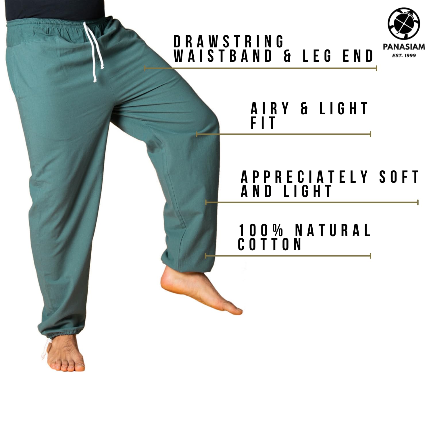 PANASIAM E-Pants - 100% Natural Cotton Soft & Opaque Fabric Pants for Men & Women | Comfortable Lounge Wear & Yoga Pants for Home, Office & Travel