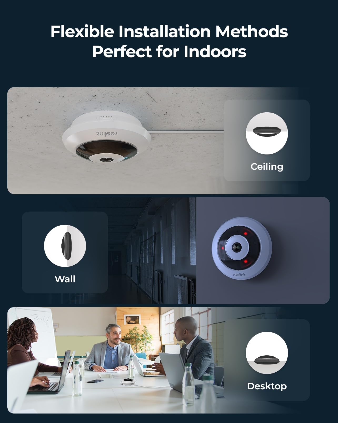 Reolink FE-P-W 6MP HD PoE IP Fisheye Security Camera - 360° View, Smart Human Detection, Two-Way Audio, Ceiling/Wall/Desk Mount - Ideal for Home & Office Surveillance, Baby Monitoring & Pet Watching