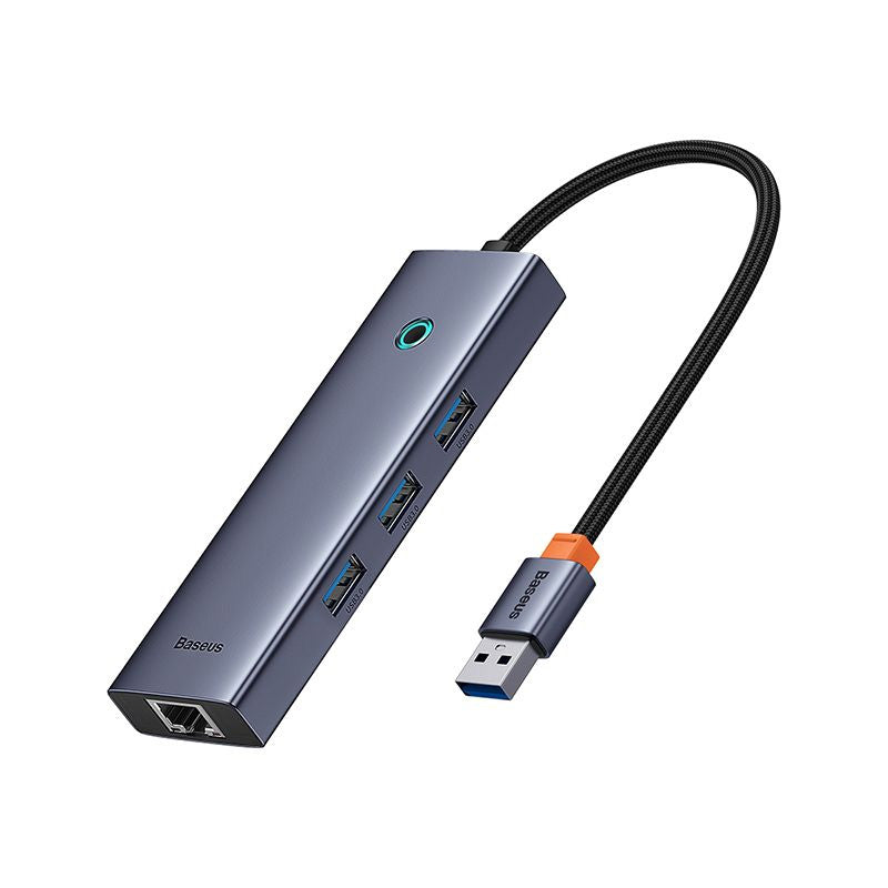 Baseus UltraJoy 4-in-1 USB Hub with 3 USB 3.0 Ports & RJ45 Ethernet Adapter - Space Gray - Perfect for Laptop, Desktop, Office & Home Workspace Expansion