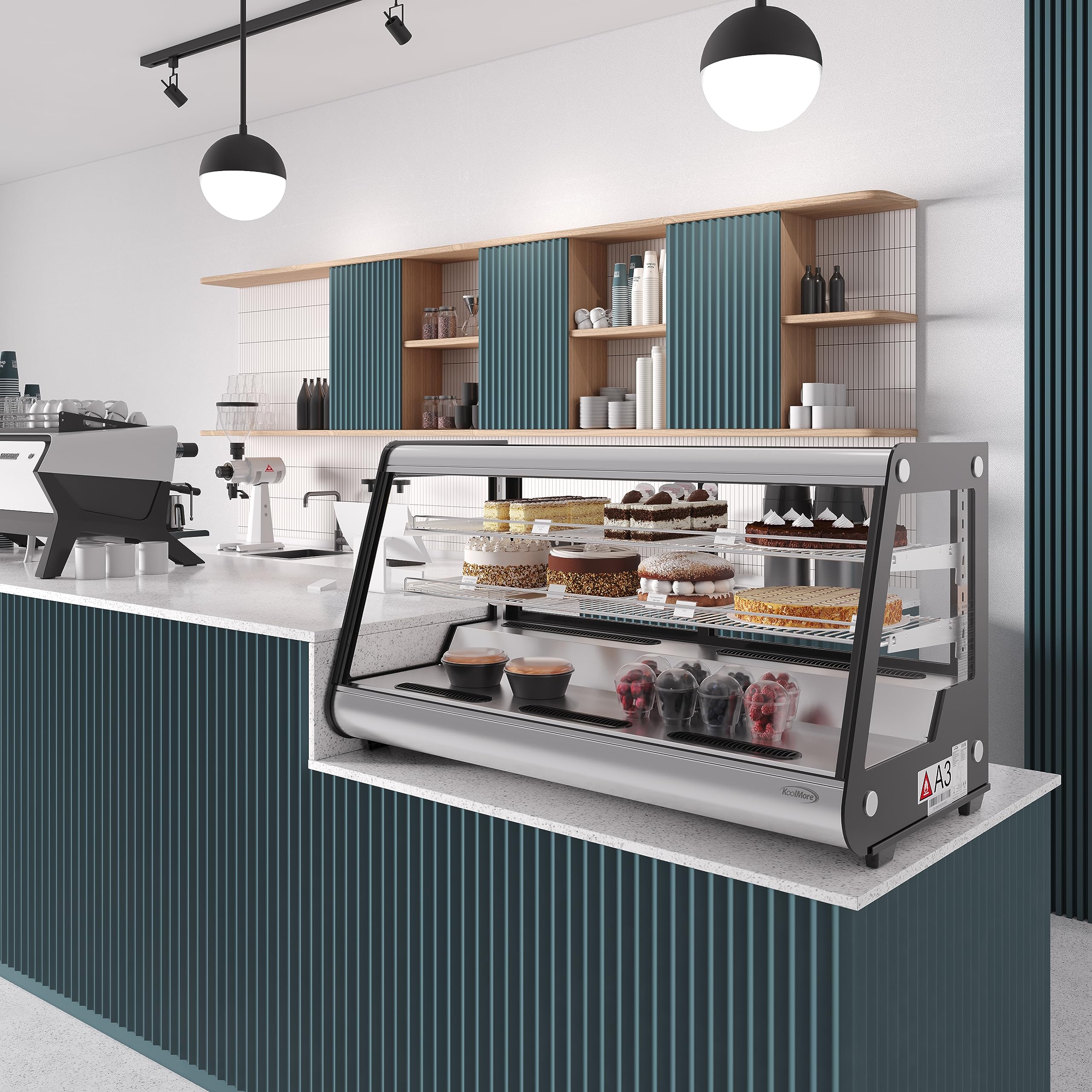 KoolMore 48 Inch Commercial Refrigerated Bakery Display Case with Clear Glass Front, Sliding Rear Doors, LED Lighting - Adjustable Temperature Stainless Steel Pastry Showcase (7 cu.ft CDC-7C-SS) - Perfect for Bakeries, Cafes, and Dessert Shops