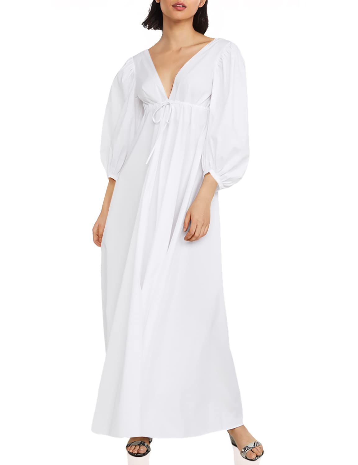 STAUD Women's Amaretti Dress - Flowy Midi Dress with Puff Sleeves & Square Neckline | Summer Casual & Wedding Guest Outfit | Perfect for Beach Vacations, Brunch Dates & Special Occasions