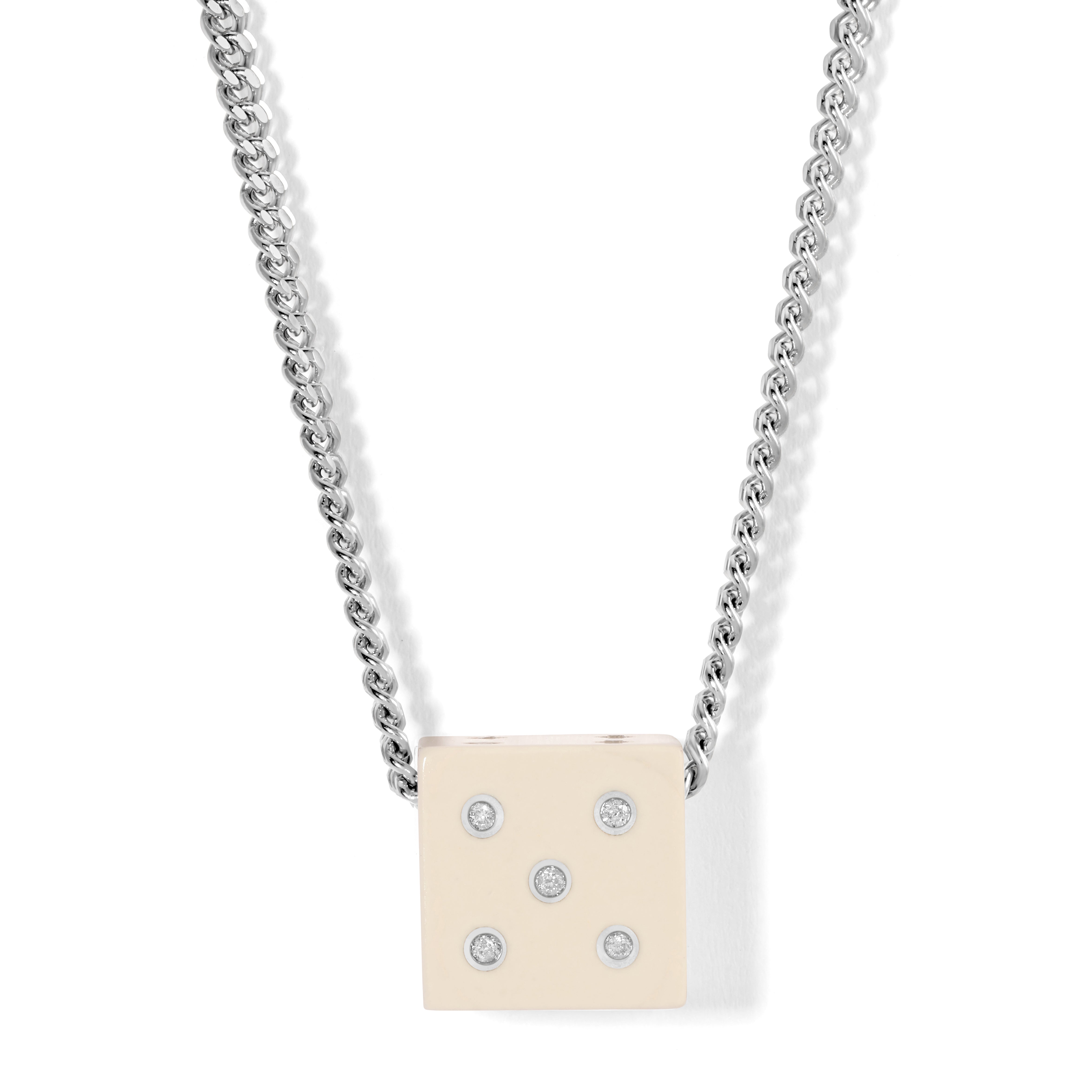 Unique White Ceramic Diamond Dice Necklace - Elegant Jewelry for Gaming Enthusiasts, Cosplay & Everyday Wear