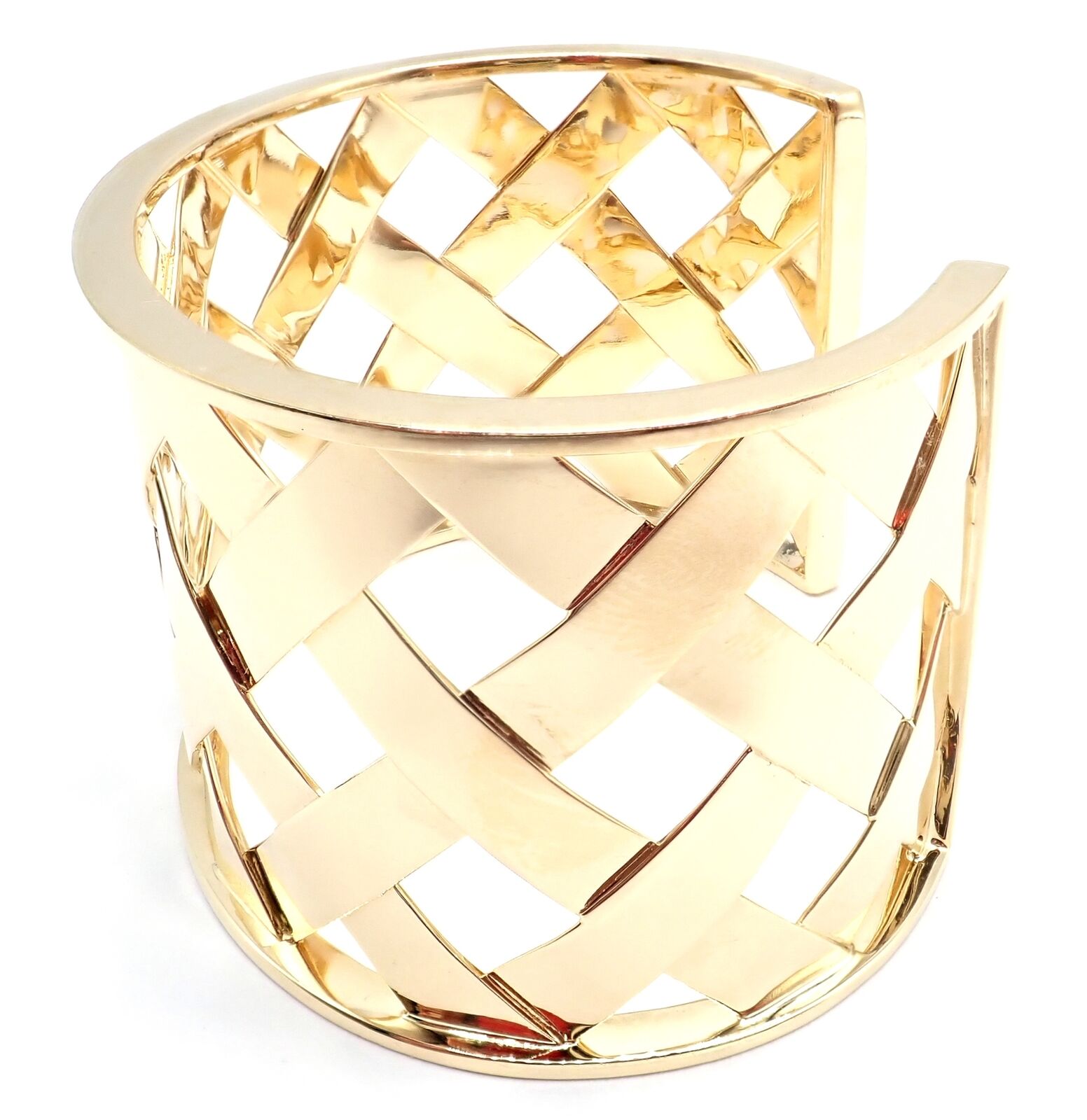 Authentic Verdura 18k Yellow Gold Criss Cross Wide Cuff Bracelet - Luxury Vintage Jewelry for Women, Perfect for Weddings & Special Occasions