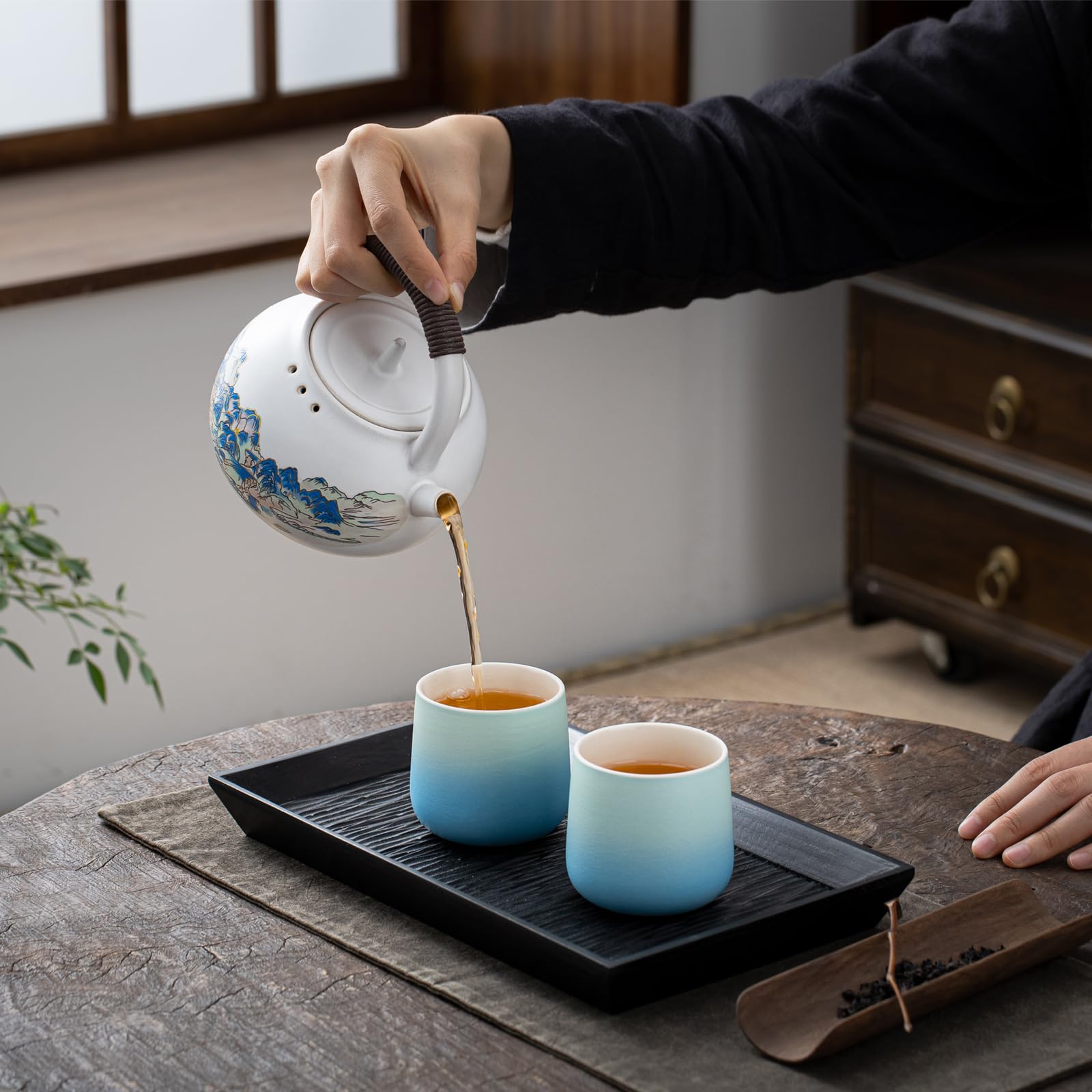 TEANAGOO Japanese Tea Cup Set of 4 - 7.2Oz (205ml) Ceramic Blue White Gradient Cups - Traditional Asian Tea Cups Without Handles - Perfect for Japanese Tea Ceremony, Matcha, Chinese Tea, Home Decor & Gift Giving