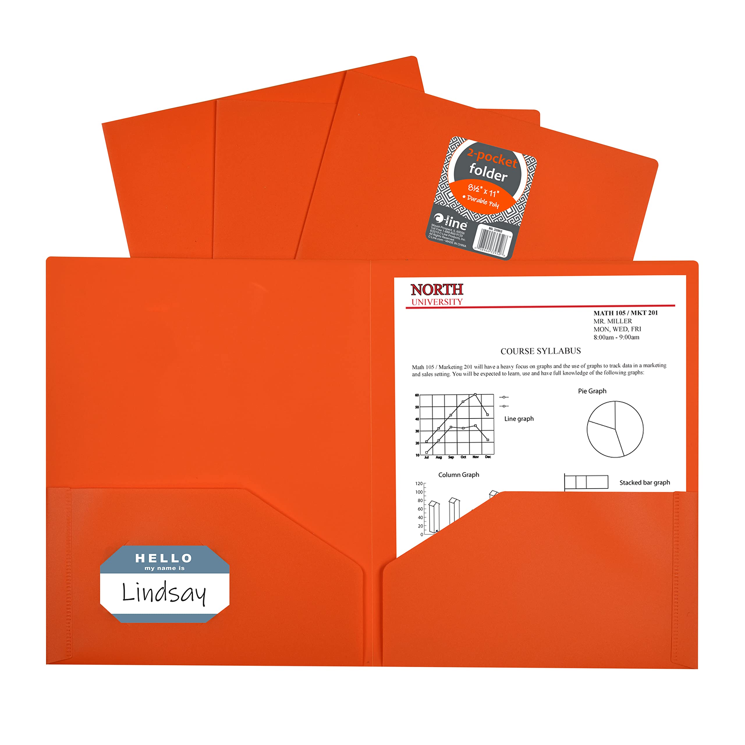 Heavy Duty Orange Two-Pocket Poly Portfolio with Business Card Slot - Letter Size Document Holder (Pack of 25) - Perfect for Office Organization, School Projects & Professional Presentations - C-Line 33952-25