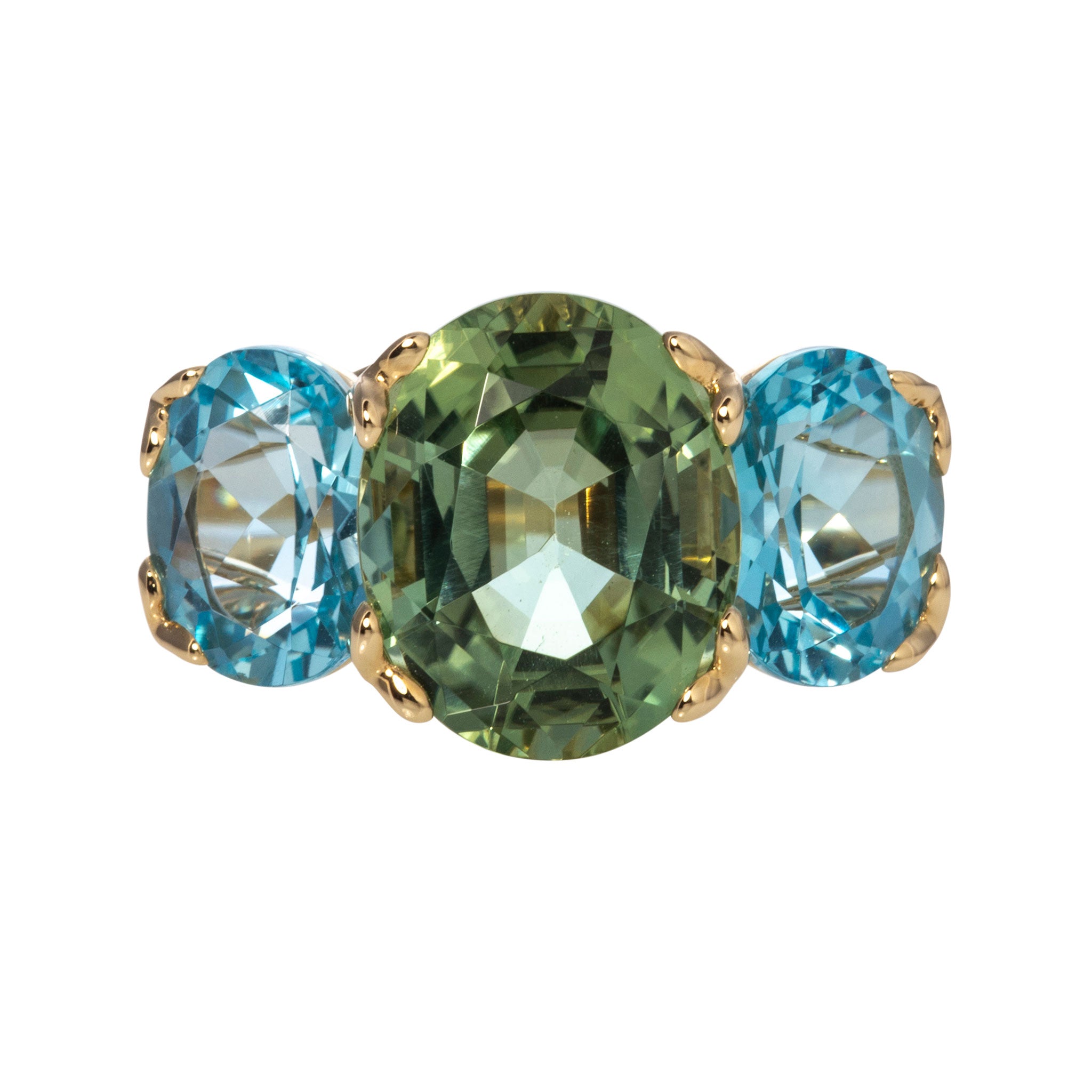 14K Gold Green Tourmaline & Blue Topaz River Ring for Women - Elegant Stackable Jewelry for Everyday Wear, Gift for Her, Wedding, Anniversary & Special Occasions