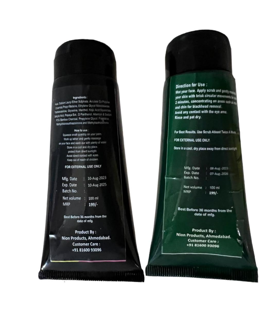 Nion Natural Charcoal Face Wash & Scrub 100ml Combo Pack - Deep Cleansing for Oily & Acne-Prone Skin | Gentle Foaming Formula | Perfect for Daily Skincare Routine & Travel