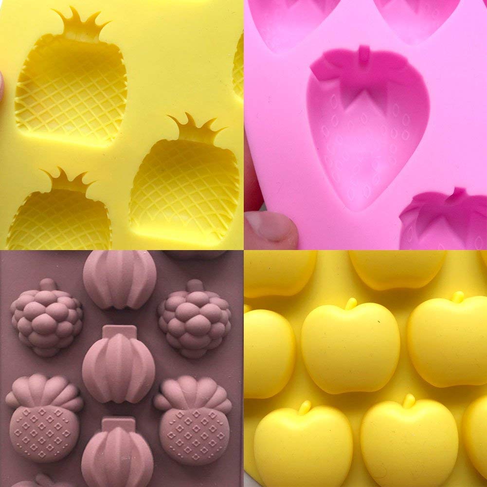 Premium Silicone Chocolate Candy Mold - Strawberry, Pineapple, Apple, Grape Shapes for Baking, Ice Cubes, Jelly, Biscuits & Gummy Candies | Flexible, Reusable & BPA-Free | Perfect for DIY Desserts, Party Treats & Holiday Baking