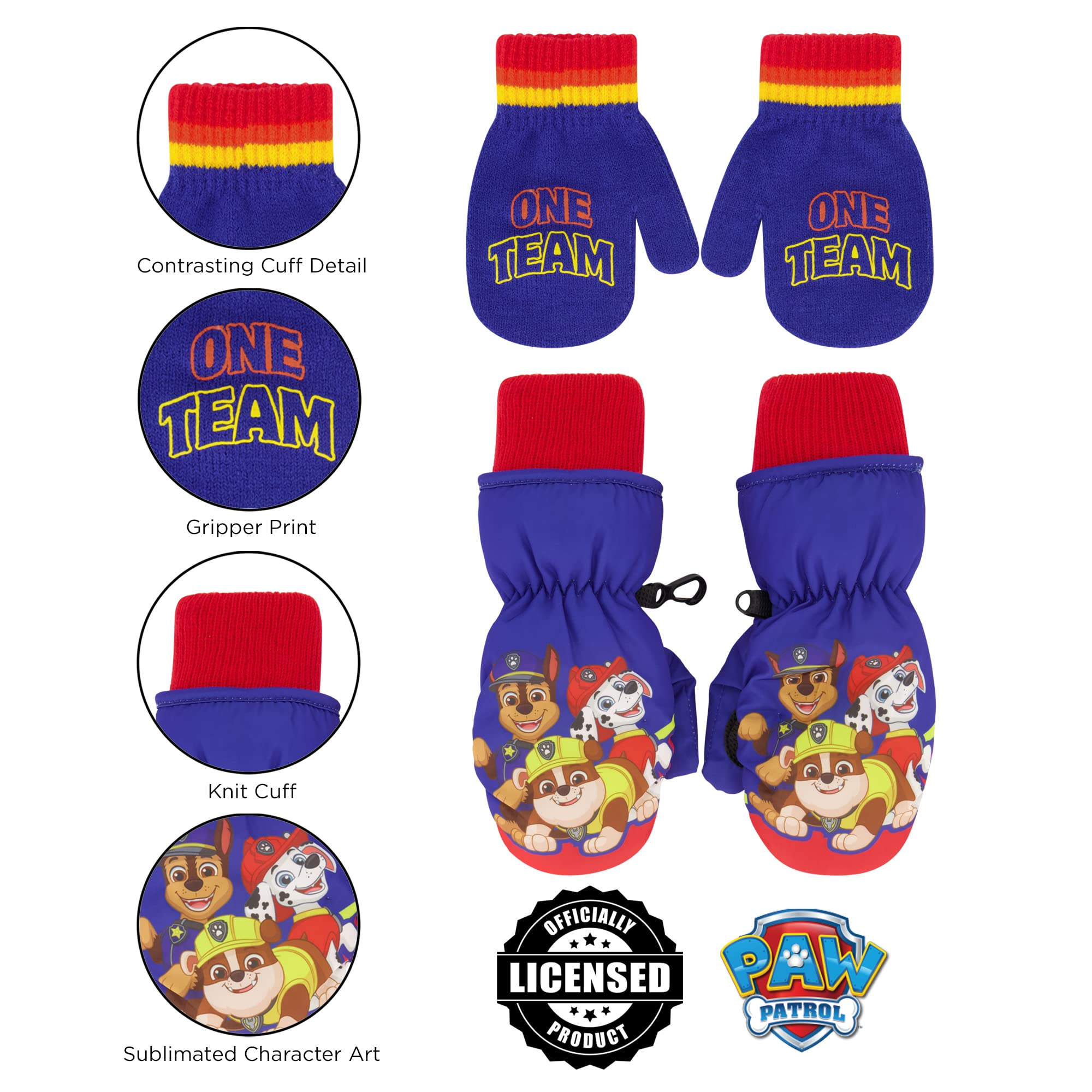 Paw Patrol Winter Hat & Mittens Set for Toddlers Age 2-4, Insulated Ski Mittens, Knit Beanie, Perfect for Snow Play, Outdoor Adventures, and Cold Weather Activities