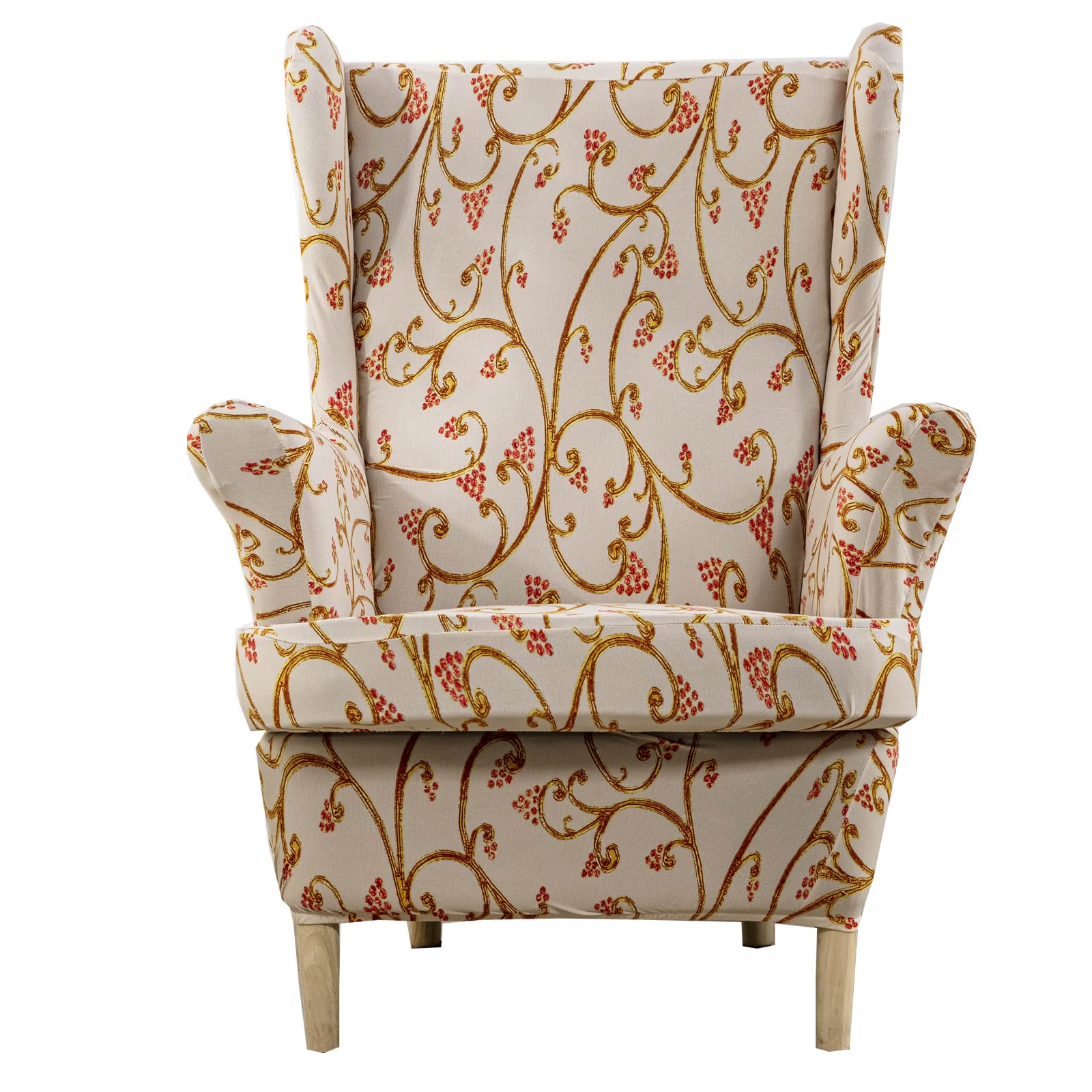 FUANGUI 2-Piece Wingback Chair Slipcover - Stretch Spandex Furniture Cover with Elastic Bottom for Living Room Armchairs | Printed Wing Chair Protector | Easy Fit Sofa Cover for Home Decor & Pet Protection (28