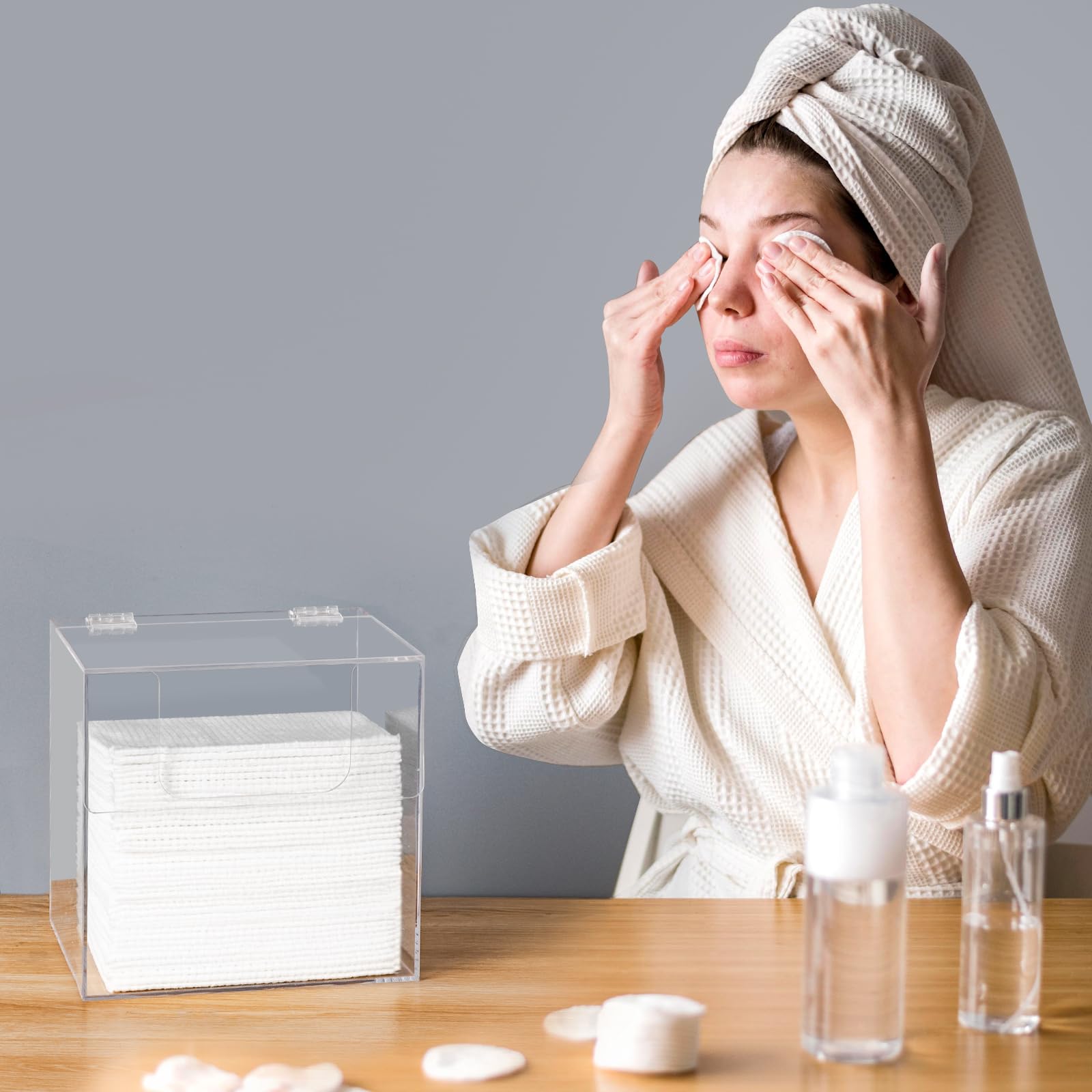 **Noverlife Clear Acrylic Disposable Face Towel Storage Box with Lid - 7x6x7in XL Towel Dispenser Case for Vanity, Bathroom & Spa - Organize Facial Towels, Skin Club Essentials & Beauty Accessories**