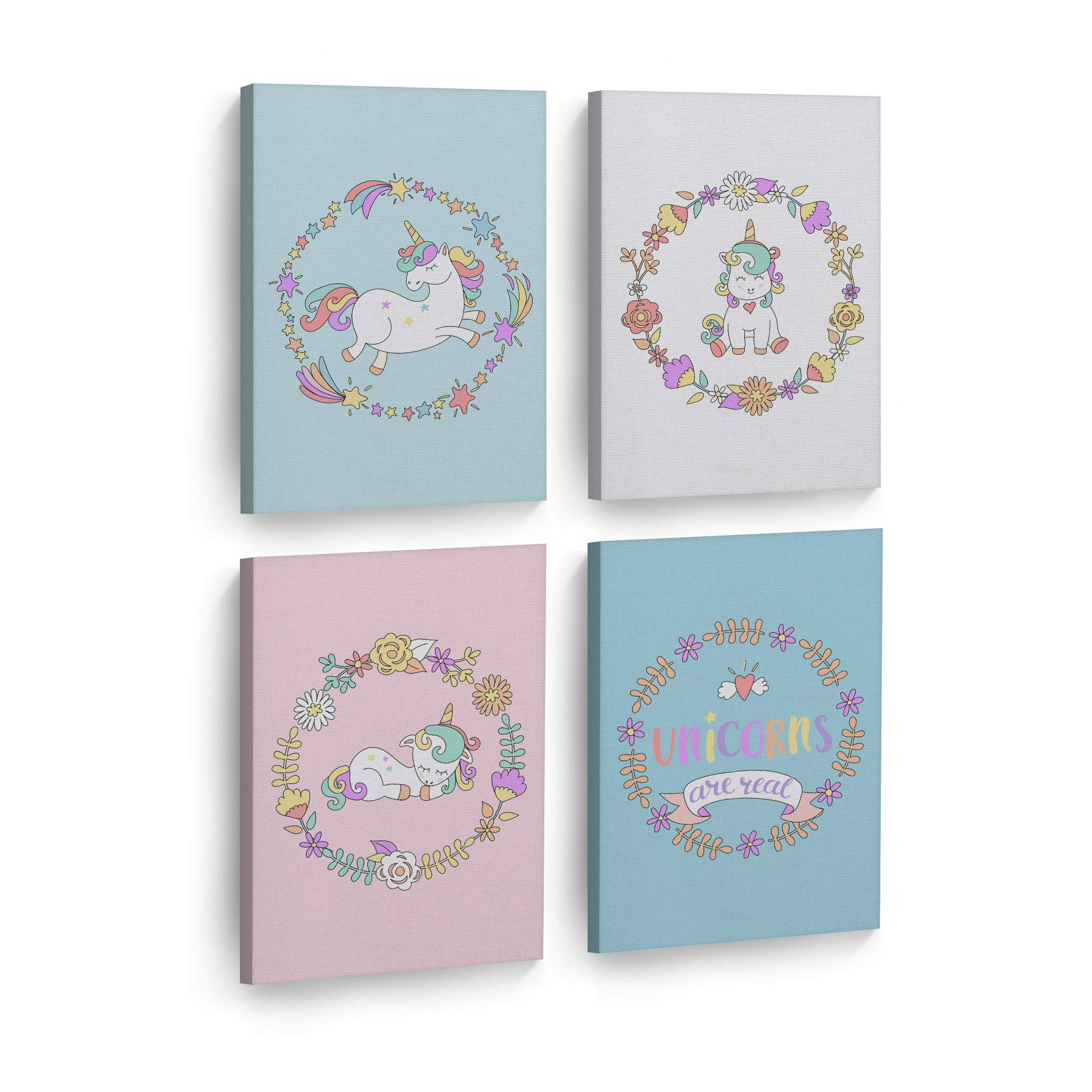 Smile Art Design Cute Unicorn Wall Art - 4 Panel Canvas Print Set with Colorful Background (28x19 inches each) - Perfect for Kids Room Decor, Nursery Wall Art & Baby Shower Gifts - Ready to Hang Made in USA | Ideal for Children's Bedroom, Playroom & Unicorn Themed Party Decorations