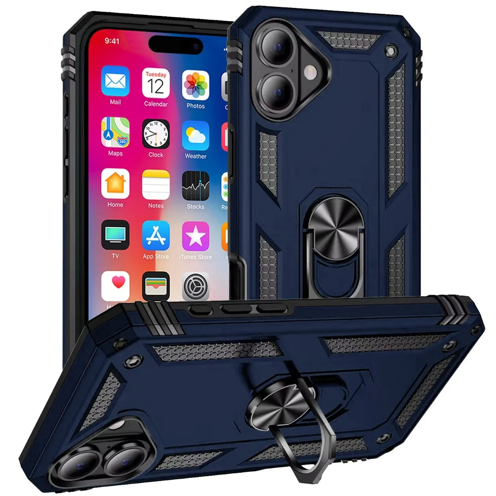 Apple iPhone 16 Magnetic Ring Stand Case - Shockproof Protective Cover with 360° Rotating Kickstand (Blue) | Perfect for Hands-Free Viewing, Video Calls & Gaming