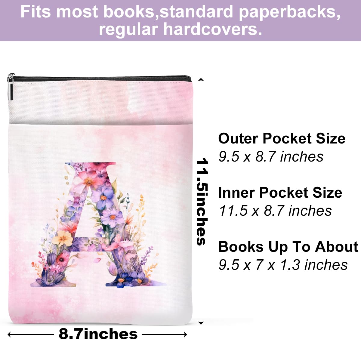 Personalized Floral Book Sleeve with Zipper - Custom Monogrammed Book Cover Protector for Women & Girls | Perfect Gift for Book Lovers, Bridal Showers, Bachelorette Parties, Graduations & Birthdays | Great for Reading, Travel & Daily Book Protection