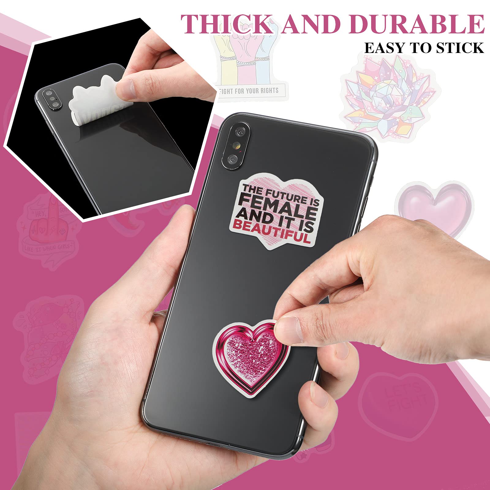 Feminist Stickers 150pcs - Waterproof Vinyl for Water Bottles, Laptops & Luggage - Women Empowerment & Breast Cancer Awareness