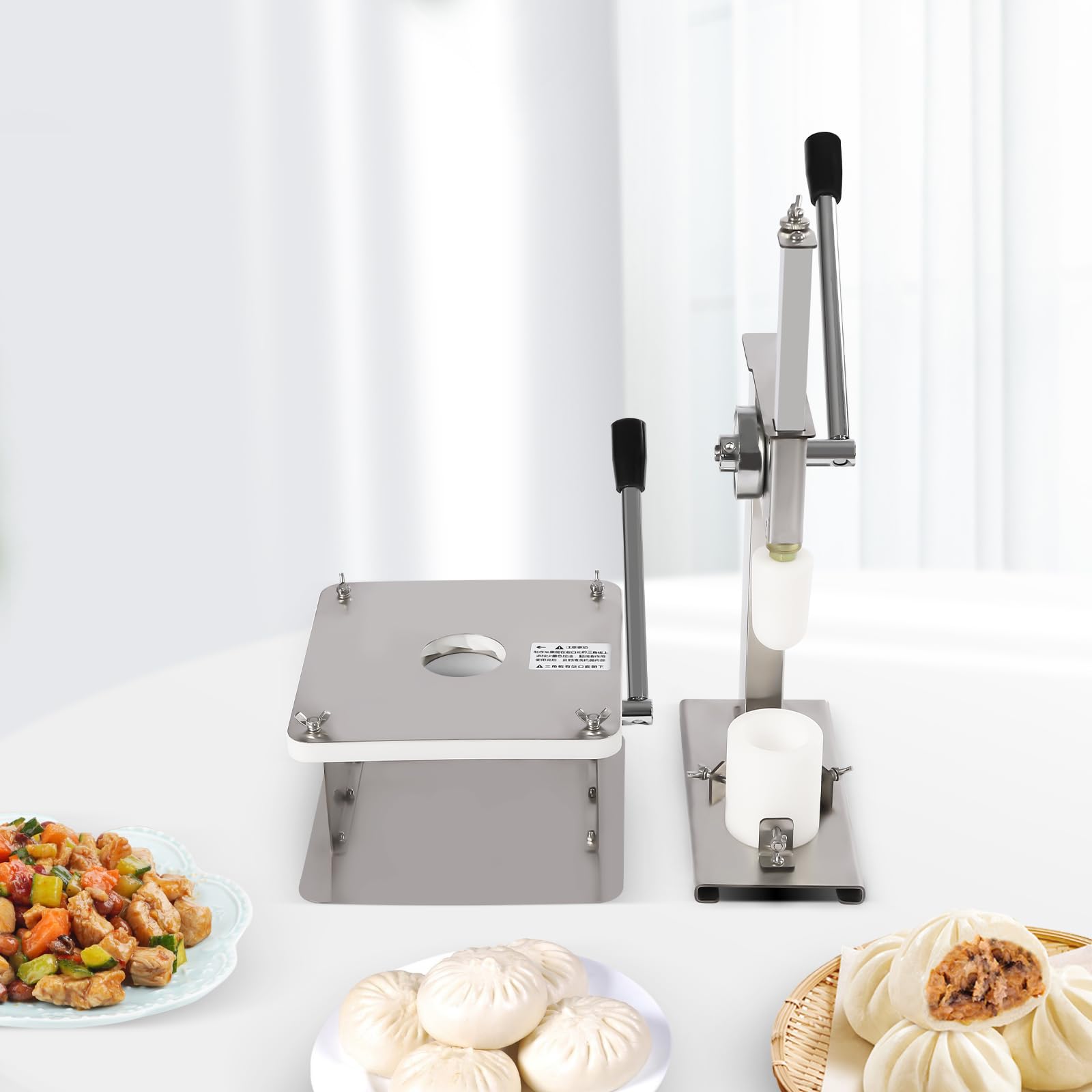 Stainless Steel Manual Baozi Maker - Dough Press Machine with 3 Interchangeable Molds for Homemade Buns, Dumplings & Pastries | Perfect for Asian Cooking, Family Meals & Restaurant Use