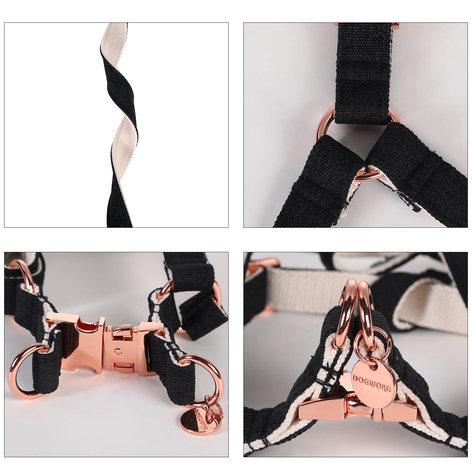 DOGWONG Black Hemp Dog Harness for Sensitive Skin - Adjustable Soft & Durable Pet Vest for Small Medium Large Dogs - Perfect for Walking, Training & Outdoor Adventures