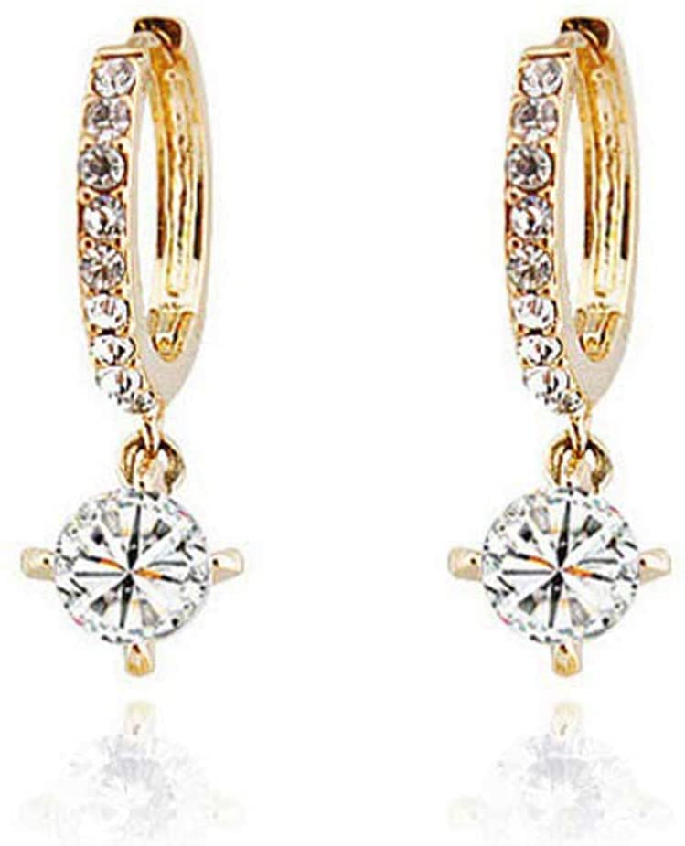 Shining Zircon Crystal Drop Dangle Earrings for Women - Golden Hoop Leverback Earrings with Sparkling Stones, Elegant Jewelry Gift for Her - Perfect for Parties, Weddings & Special Occasions