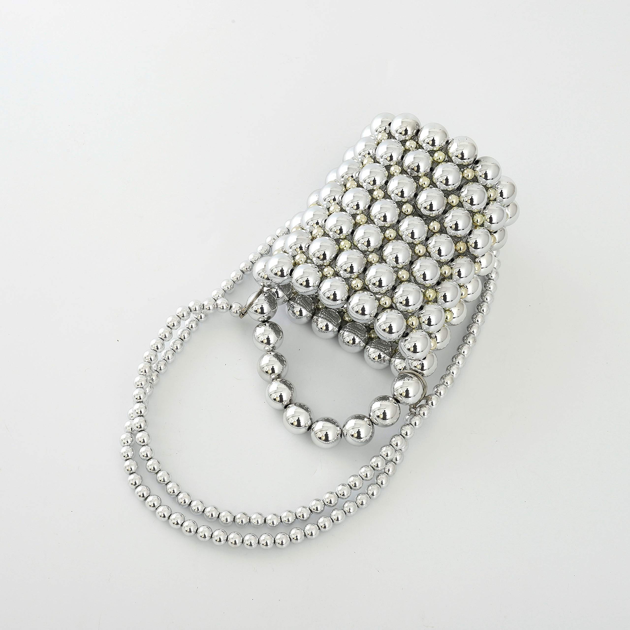 YIFEI Women's Fashion Metallic Colored Beaded Acrylic Handmade Shoulder Bucket Bag with Detachable Chain - Perfect for Parties, Date Nights & Casual Outings