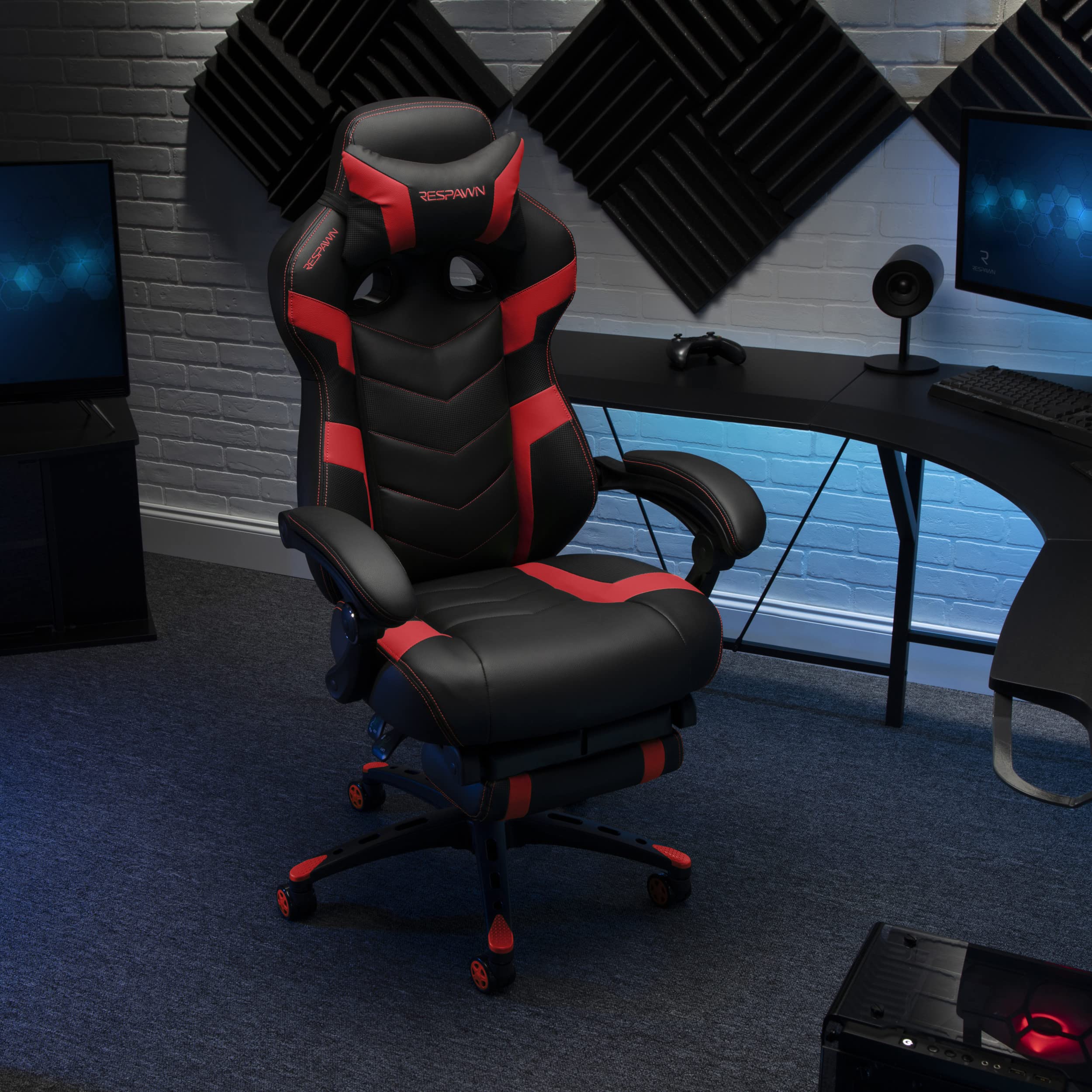 RESPAWN 110 Pro Ergonomic Gaming Chair with Adjustable Footrest & Headrest - Reclining Computer Desk Chair for Adults - Perfect for PC Gaming, Office Work & Home Entertainment (Red)