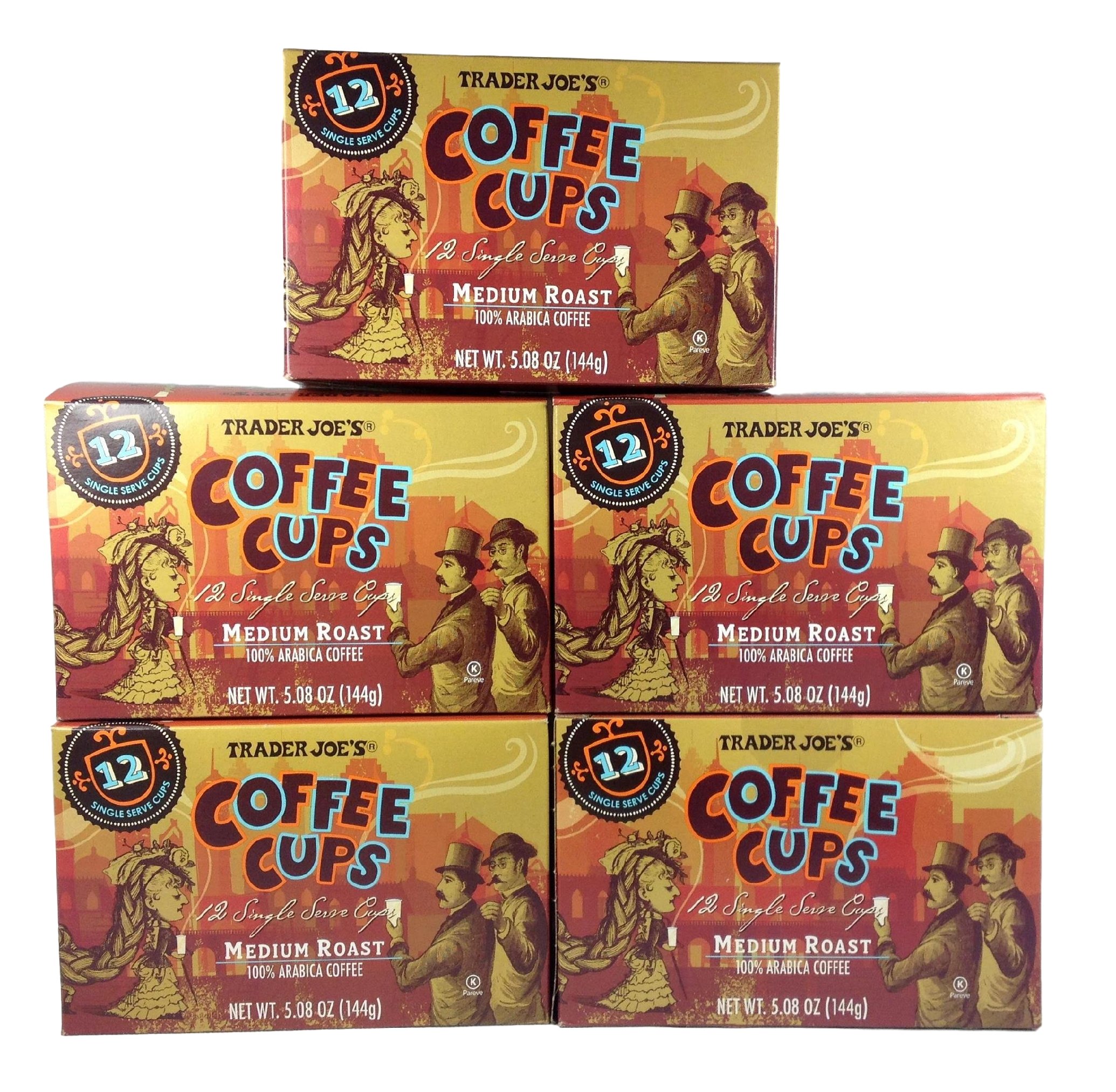 Trader Joe's Single Serve Medium Roast Arabica Coffee Cups - Pack of 5 Dark Brown Pods for Keurig Machines - Perfect for Home, Office & Morning Brews