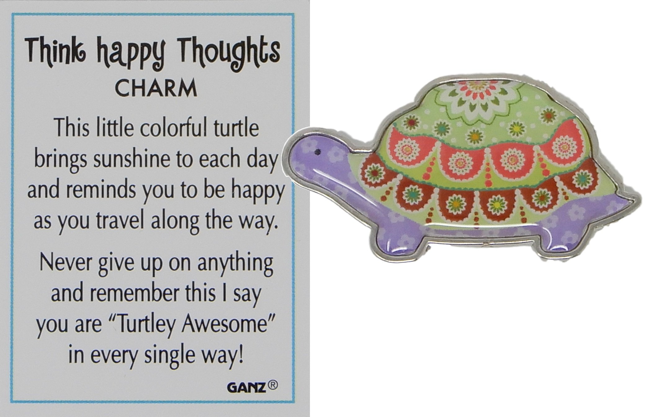 Ganz 'Think Happy Thoughts' Turtle Charm with Inspirational Story Card - Perfect for Gifts, Jewelry Making, and Positive Vibes
