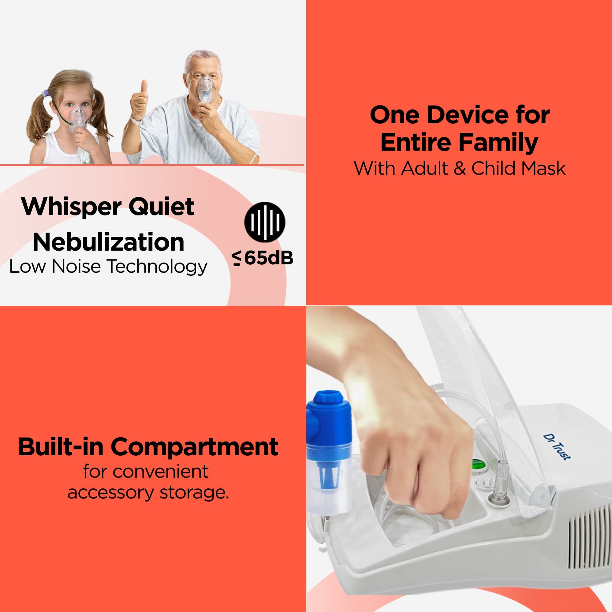 Dr Trust USA Compressor Plus Nebulizer 405 - Portable Medical Nebulizer Machine for Adults & Kids - Fast & Effective Asthma, COPD & Allergy Relief - Home & Travel Use