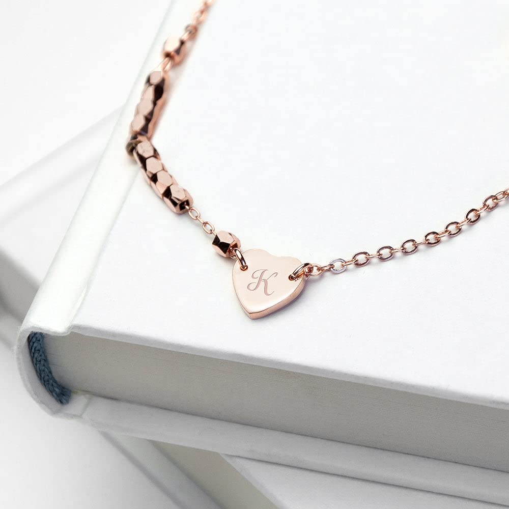 Personalized Heart Charm Bracelet for Women - Rose Gold Plated Monogram Initial Bracelet, Unique Custom Jewelry Gift for Her | Valentine's Day, Anniversary, Birthday Present
