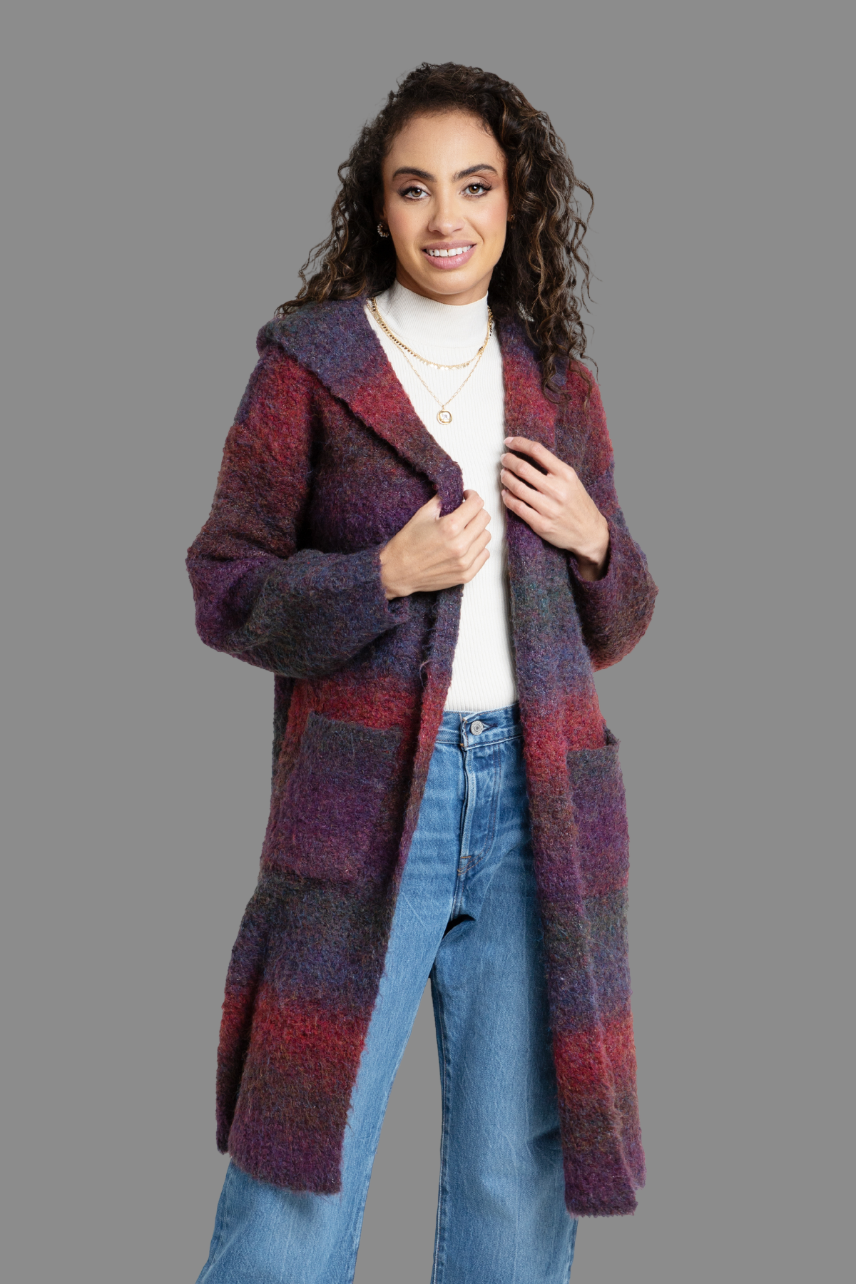 Gradient Hooded Long Cardigan Sweater for Women - Soft Oversized Open Front Knit Sweatercoat - Perfect for Fall, Winter & Layering Outfits