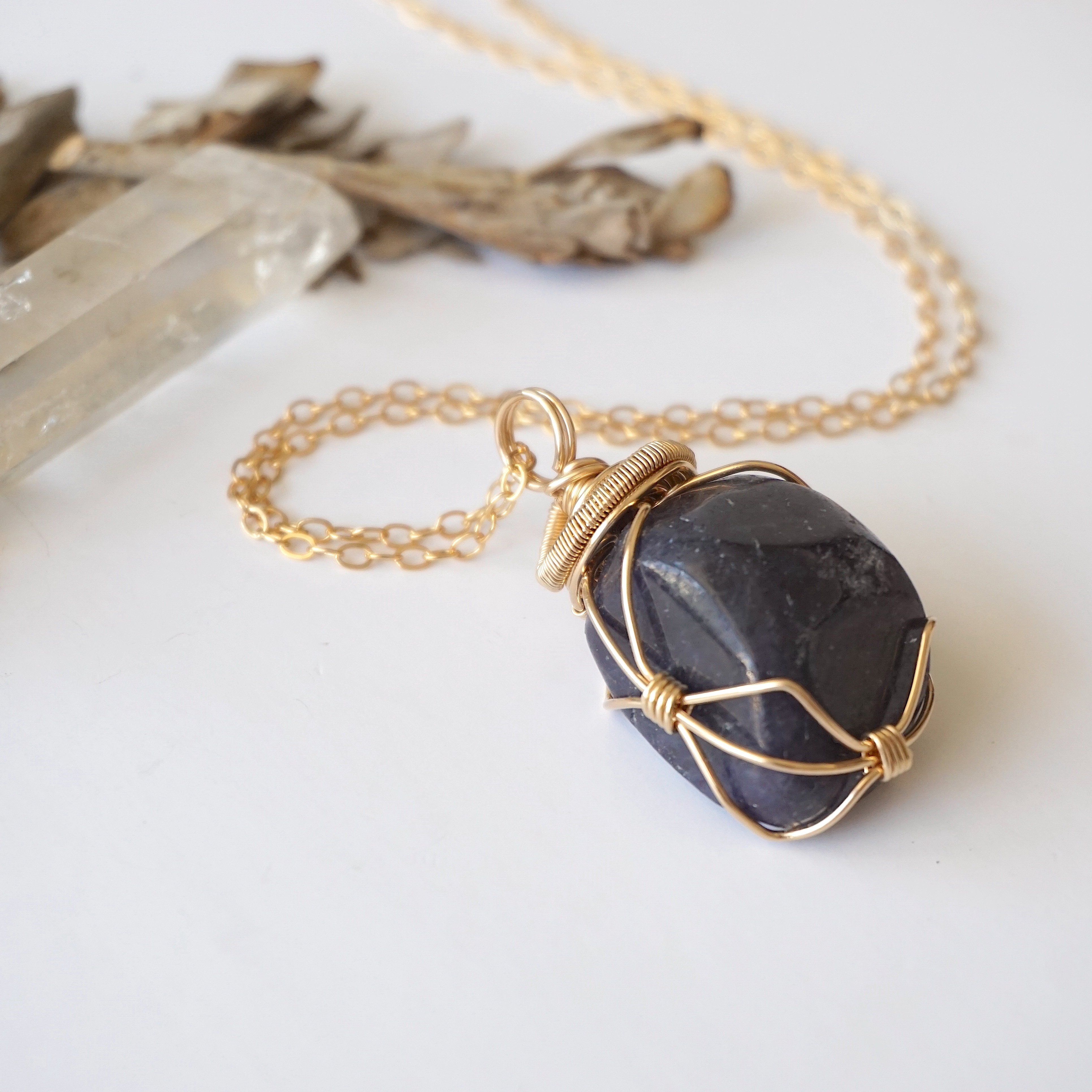14K Gold Filled Raw Sapphire Crystal Necklace - Elegant Bohemian Jewelry for Women, Perfect for Weddings, Parties & Everyday Wear