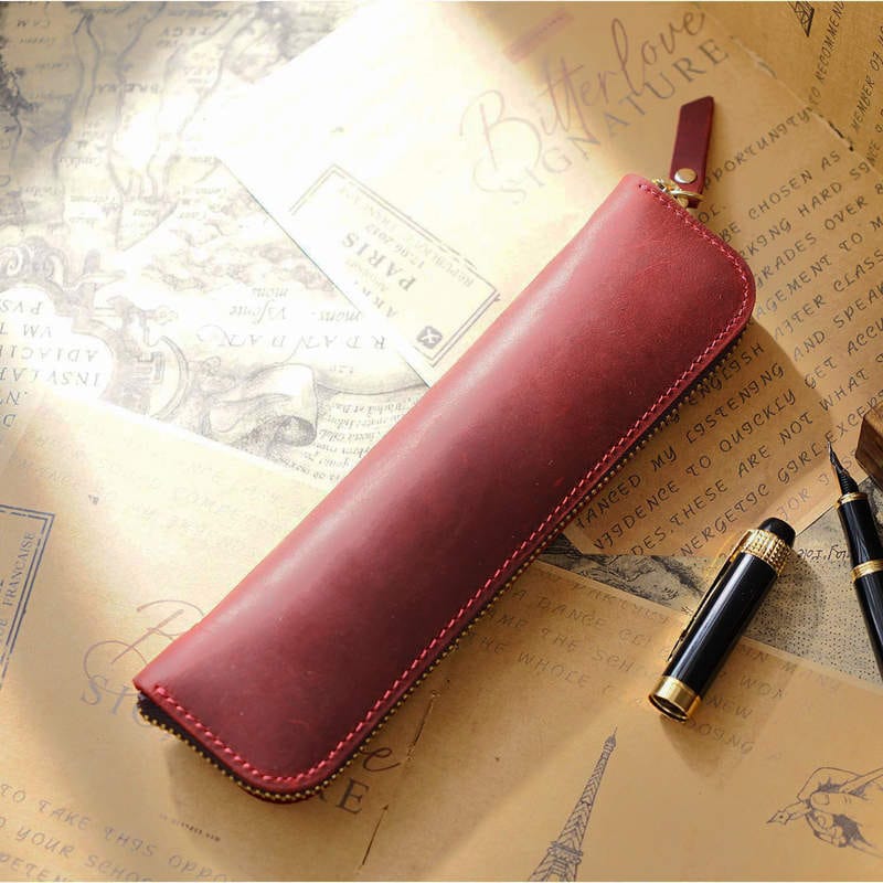 Premium Mini Zippered Leather Pen & Pencil Case - Compact Stationery Organizer for School, Office & Travel - Perfect Gift for Students & Professionals