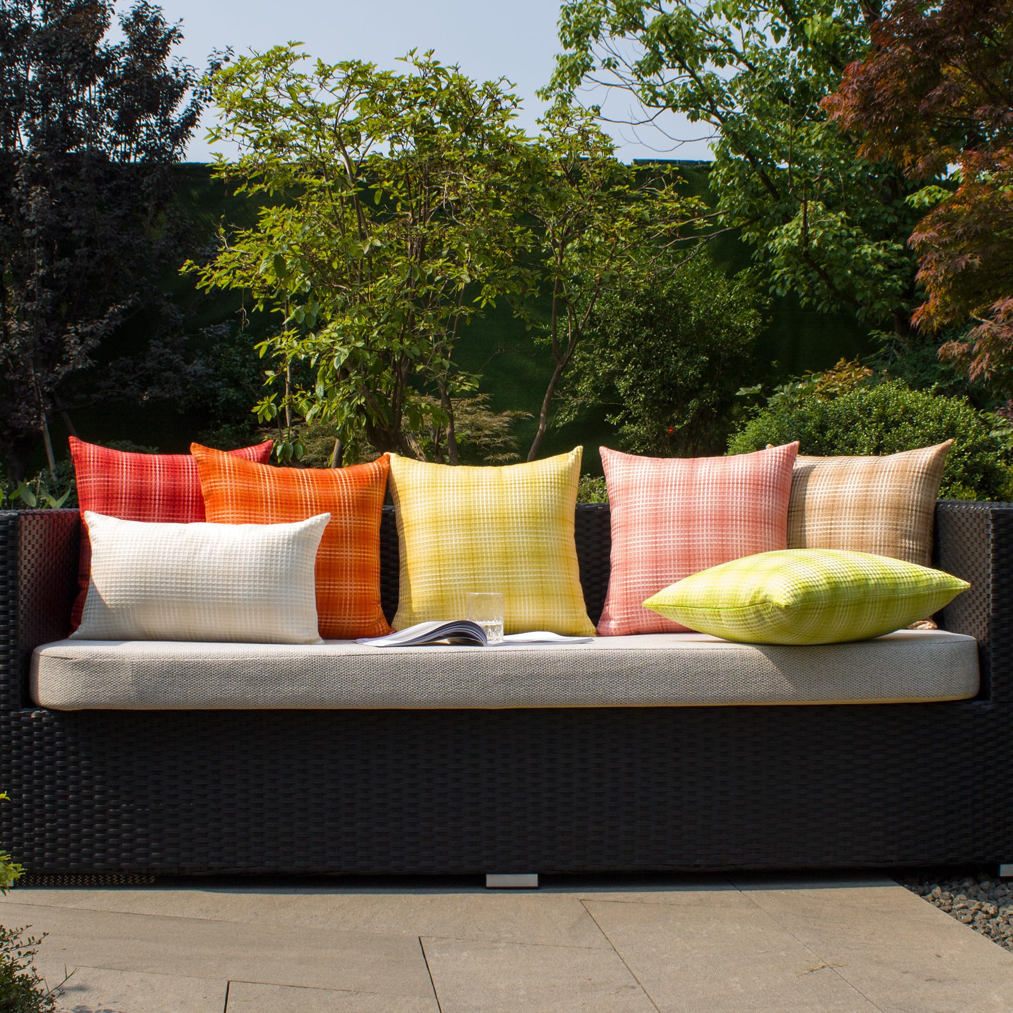 Kevin Textile 2-Pack Waterproof Outdoor Throw Pillow Covers - 20x20 Inch (50x50cm) Sunbrella Fabric Decorative Cushion Cases for Patio, Garden, Poolside, RV & Camping - Bright Yellow Weather-Resistant Pillow Protectors