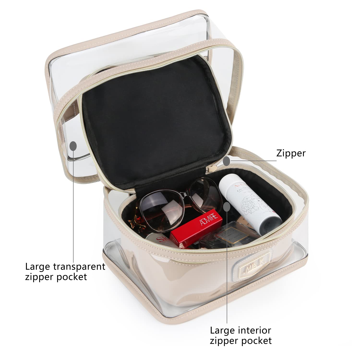 MKF 4PCS Stylish Cosmetic Bag Set - Portable Makeup Travel Organizer Case for Women (Pink & Charcoal) | Perfect for Travel, Gym, Daily Use & Gift Giving