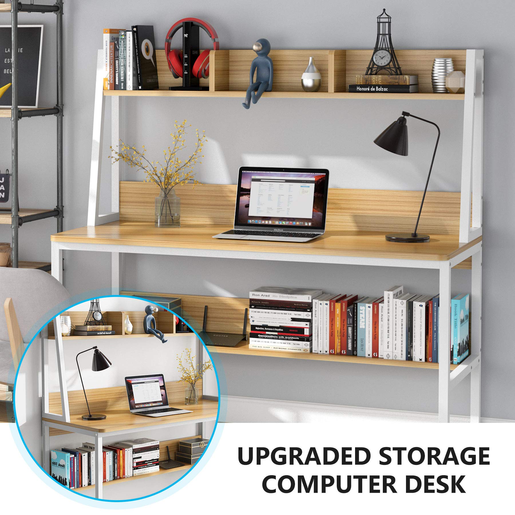 Tribesigns 47 Inch Modern Computer Desk with Hutch and Bookshelf - Light Walnut Home Office Desk for Study, Writing & Work | Perfect for Small Spaces, Remote Work & Student Dorm Rooms