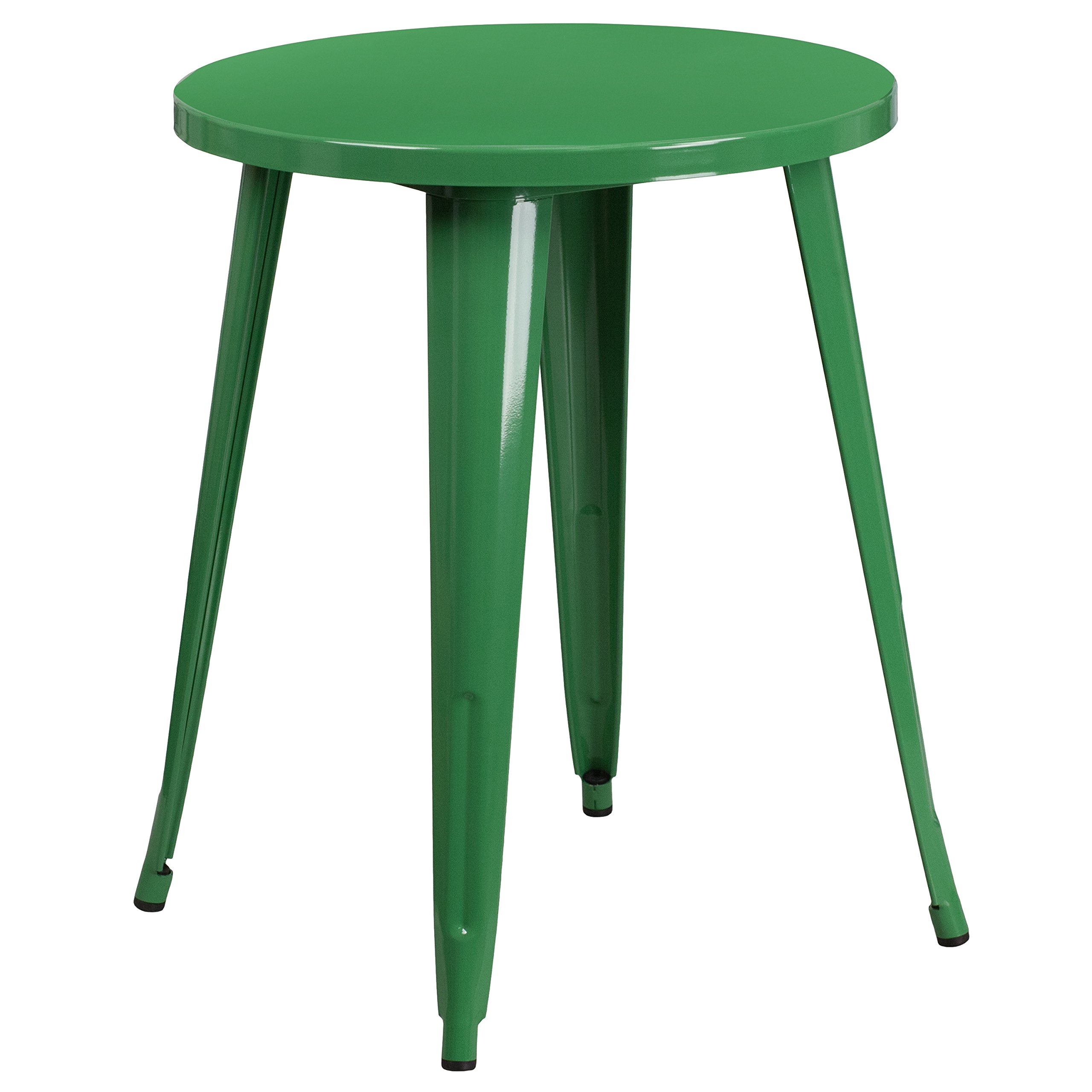 EMMA & OLIVER 24 Inch Round Green Metal Table - Heavy Duty Commercial Grade Indoor Outdoor Dining Table for Patio, Restaurant, Cafe, and Garden Use